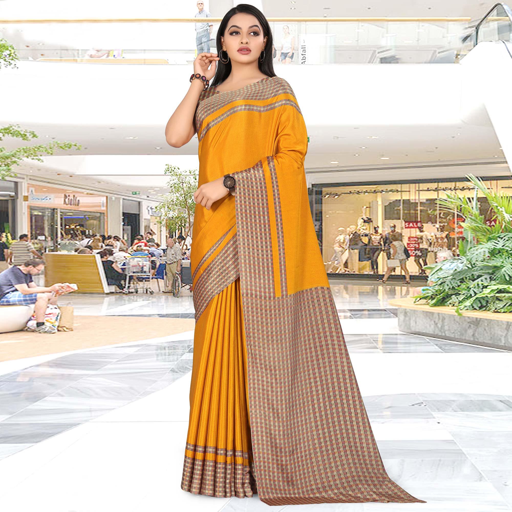 Mesmerising Mustard Coloured Casual Wear Printed Crepe Saree - Peachmode