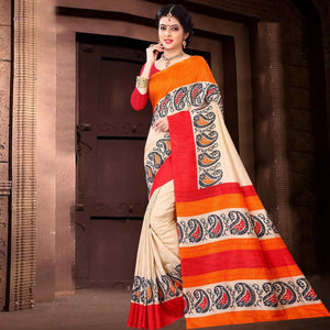 Mesmerising Offwhite Colored Casual Wear Printed Silk Saree - Peachmode