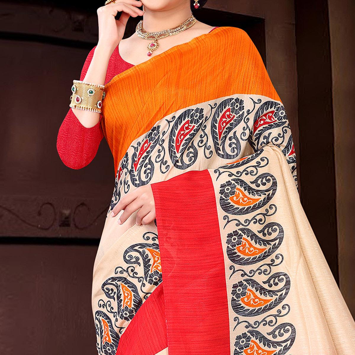 Mesmerising Offwhite Colored Casual Wear Printed Silk Saree - Peachmode
