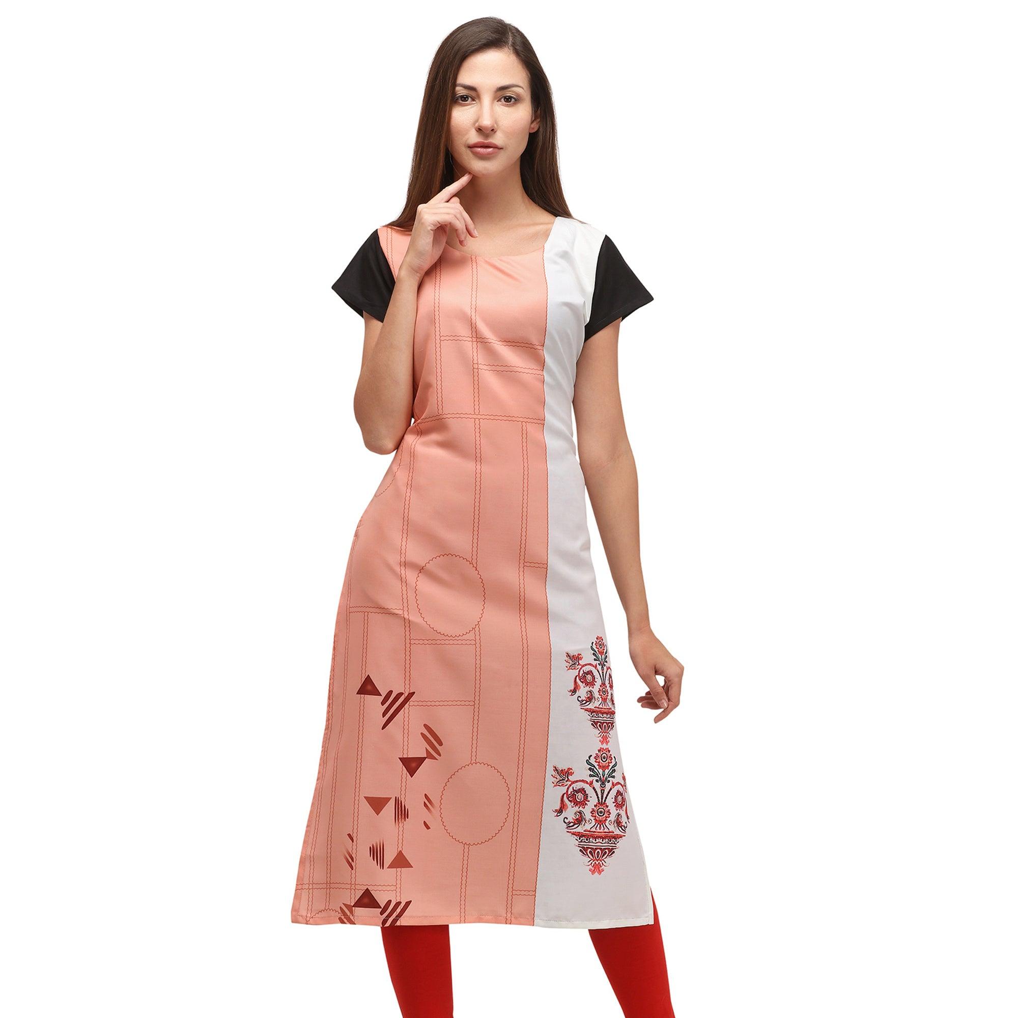 Mesmerising Peach Coloured Digital Printed Casual Wear Kurti - Peachmode