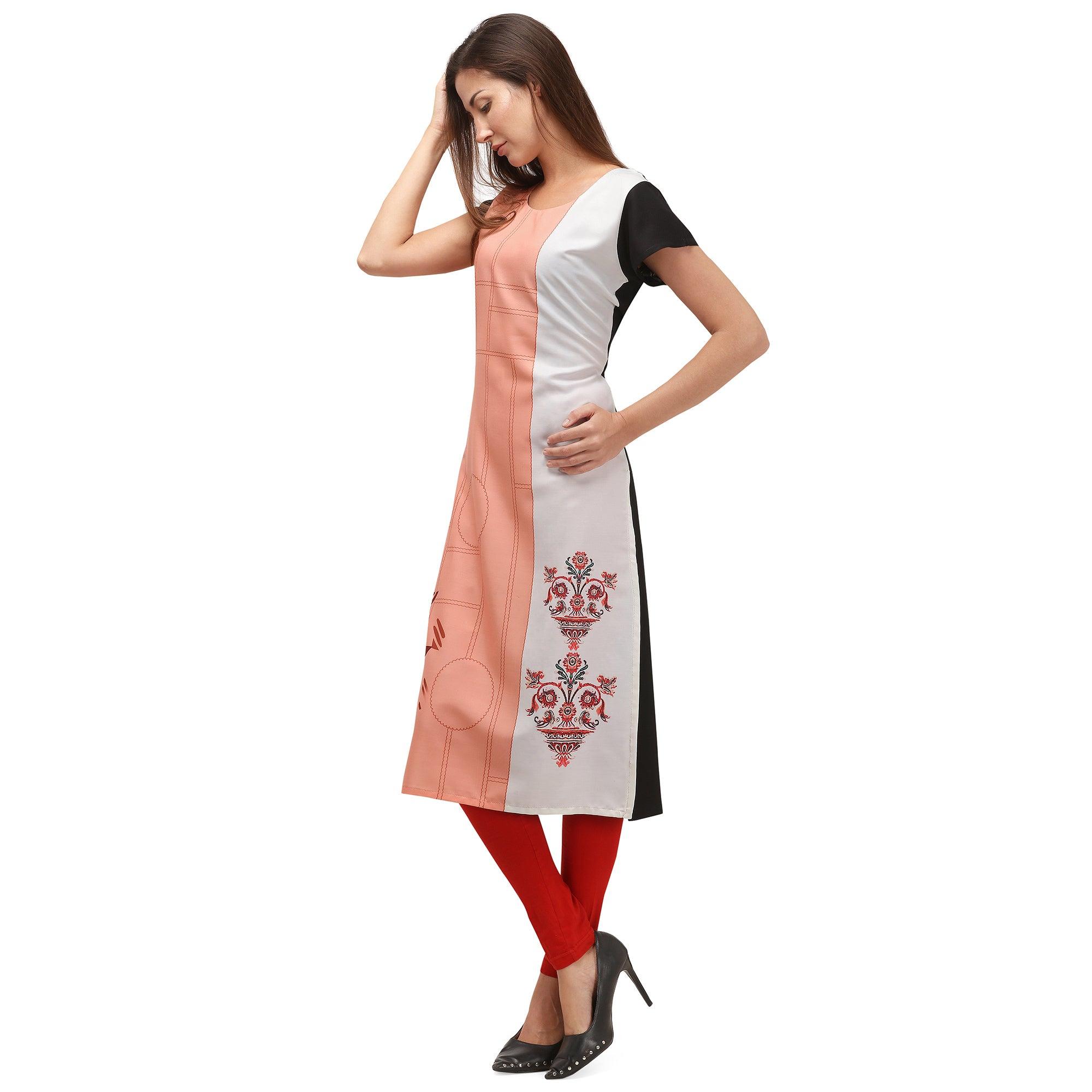 Mesmerising Peach Coloured Digital Printed Casual Wear Kurti - Peachmode