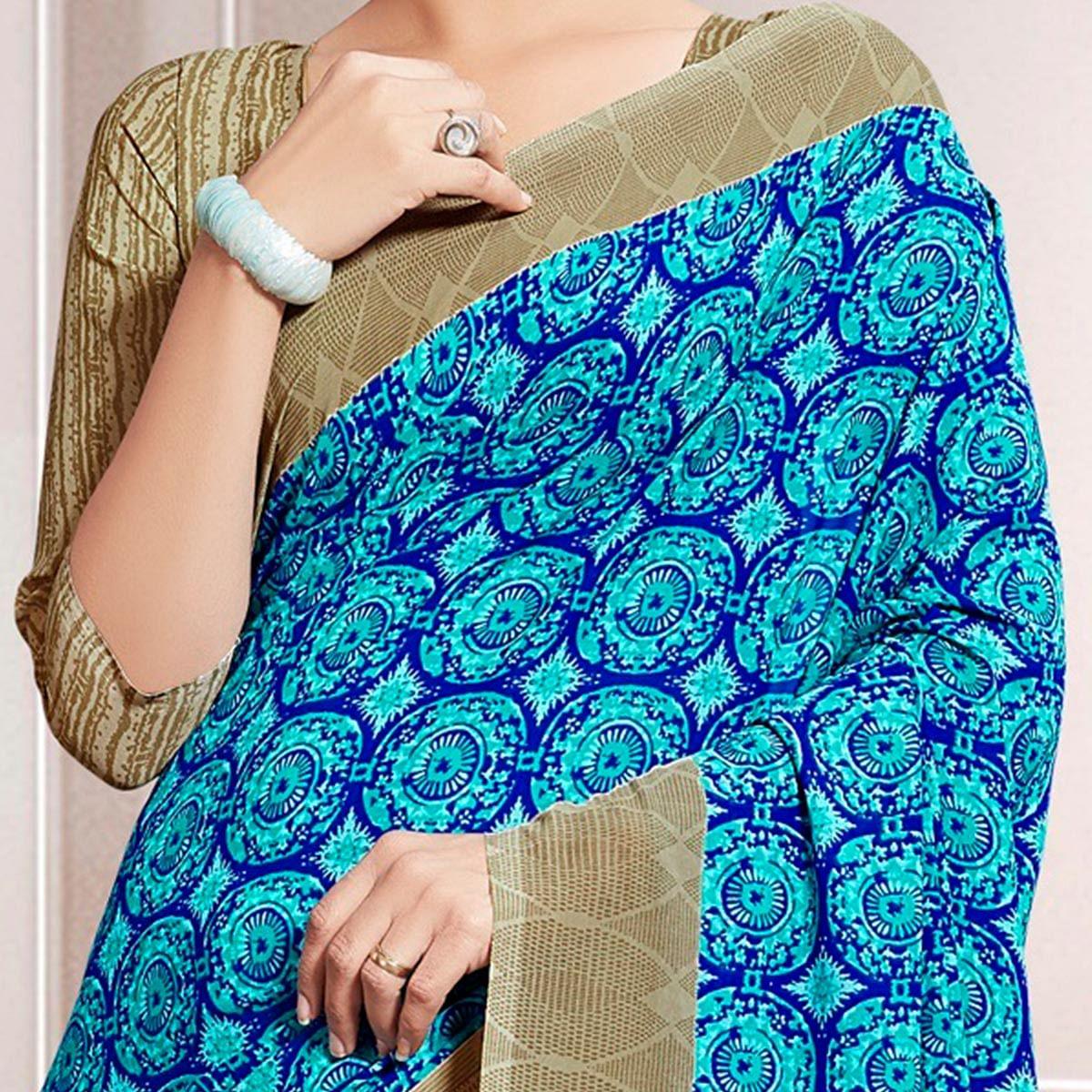 Mesmerising Sky Blue Colored Casual Printed Georgette Saree - Peachmode