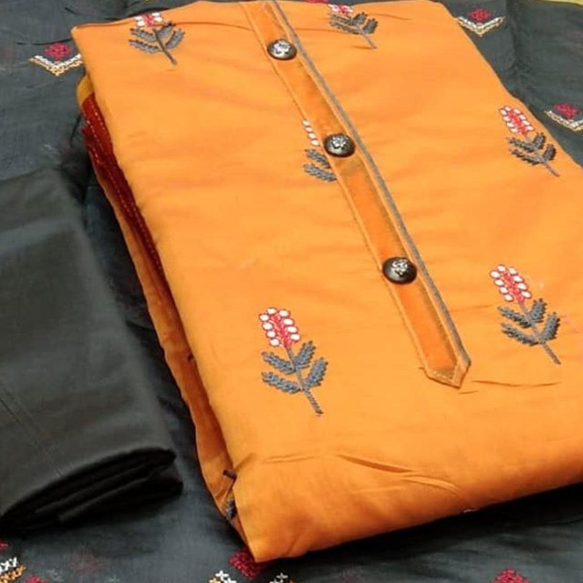 Mesmerising Yellow Colored Casual Wear Embroidered Modal Chanderi Dress Material - Peachmode