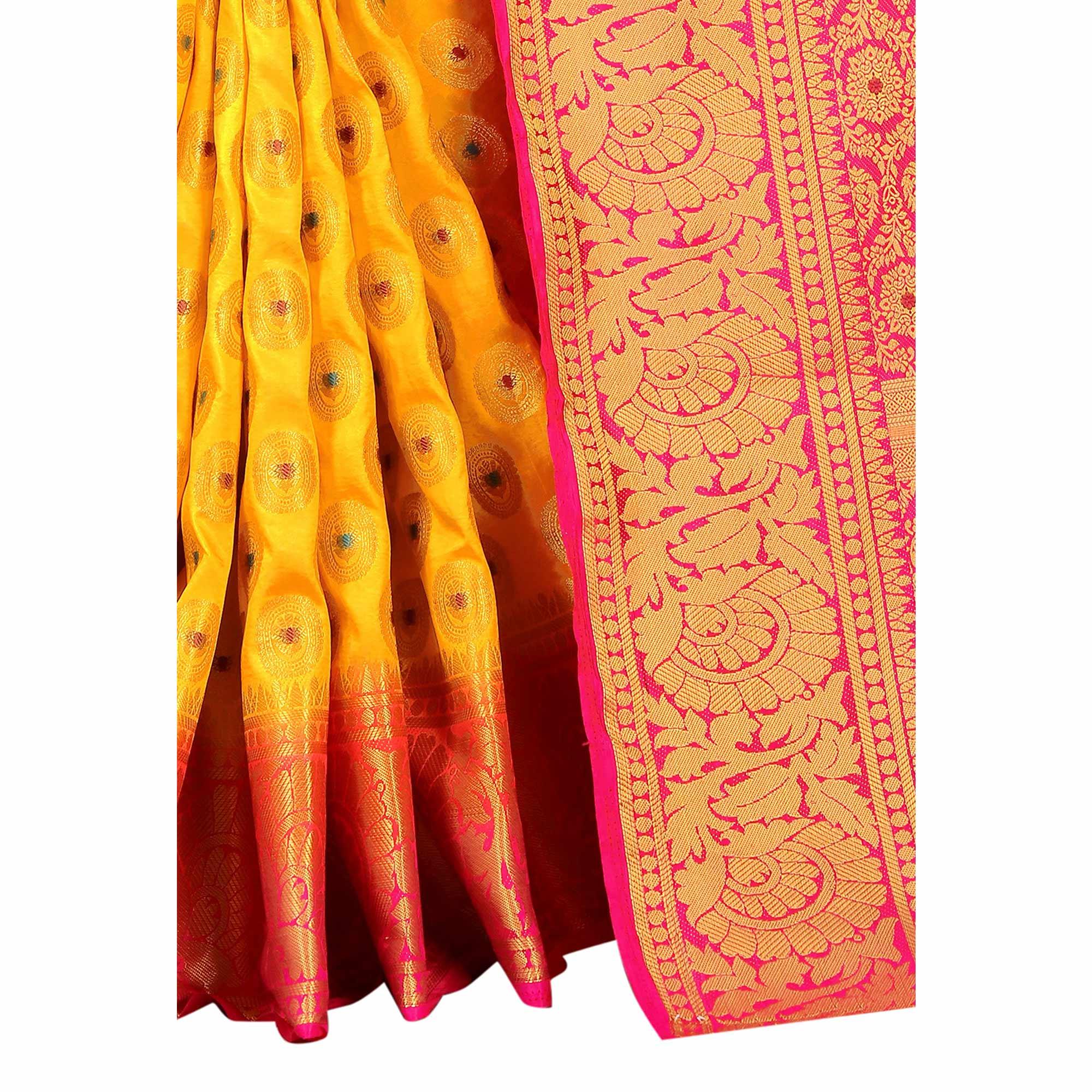 Mesmerising Yellow Colored Festive Wear Woven Art Silk Saree - Peachmode