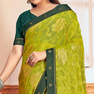 Mint Green Woven Brasso Saree - Peachmode