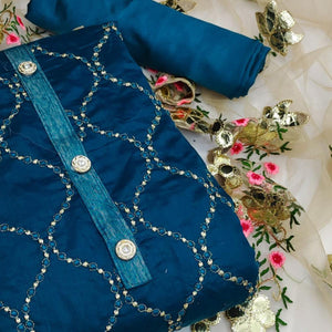 Morepeach Festive Wear Embroidered Chanderi Dress Material - Peachmode