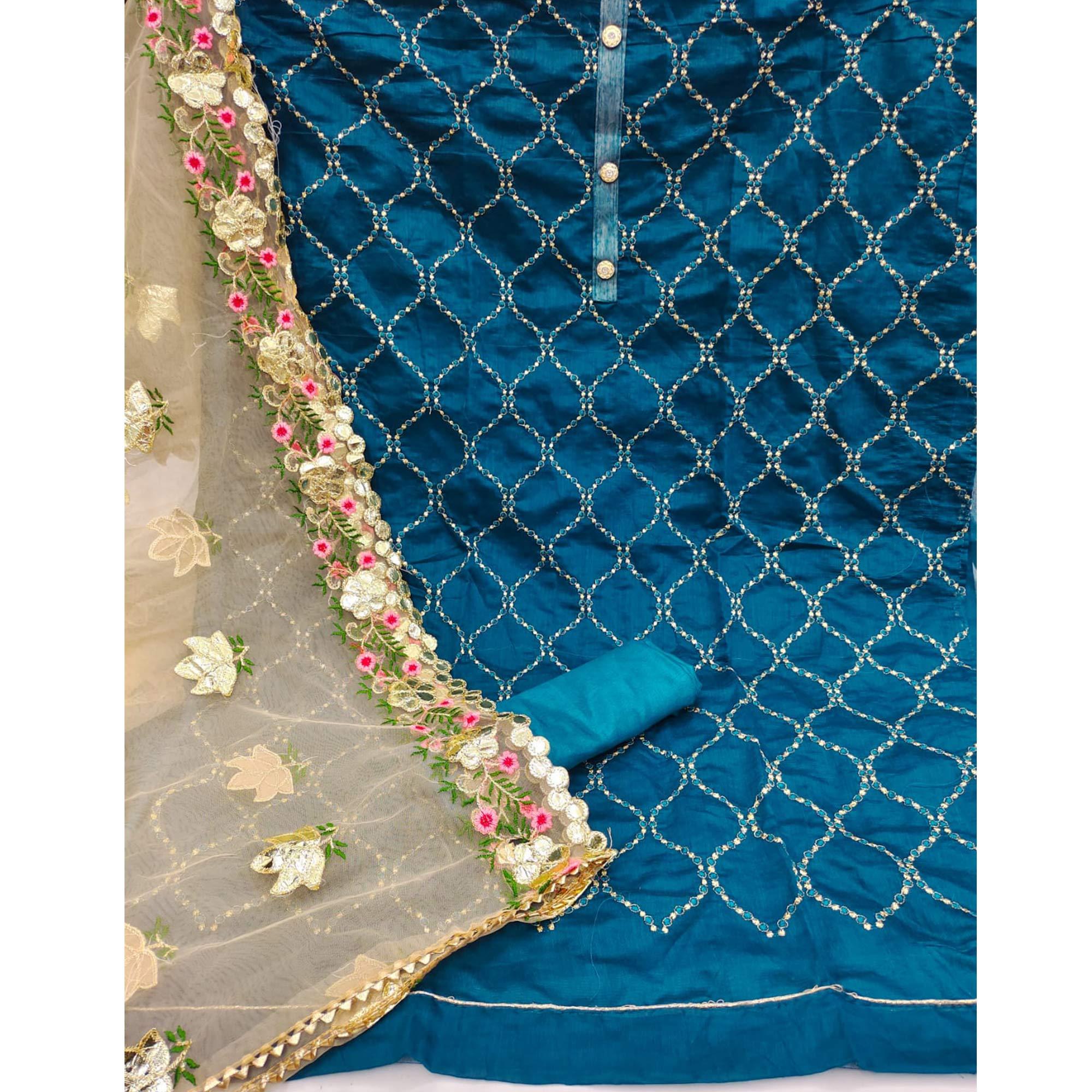 Morepeach Festive Wear Embroidered Chanderi Dress Material - Peachmode