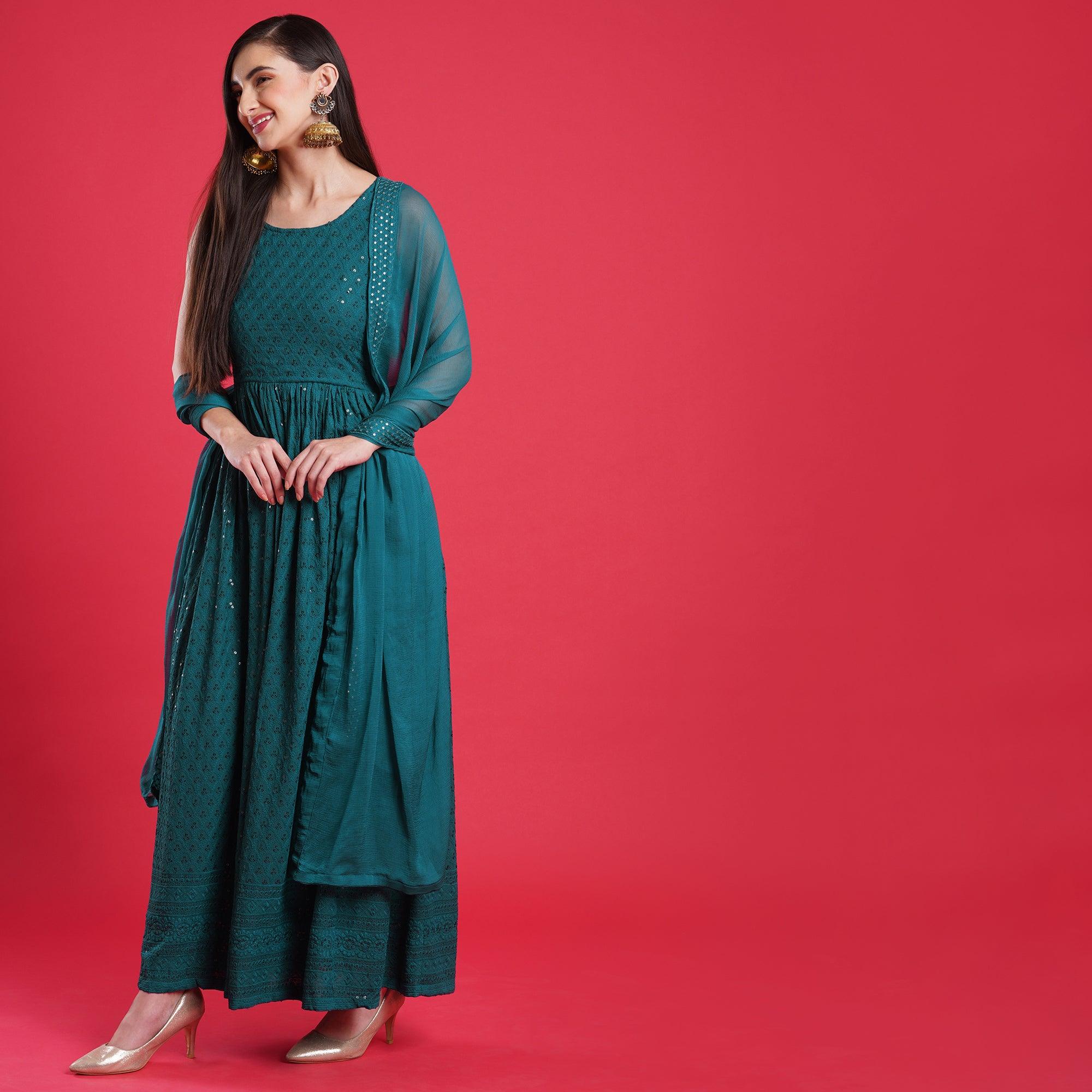 Morpich Chikankari Rayon Anarkali Style Gown - Peachmode