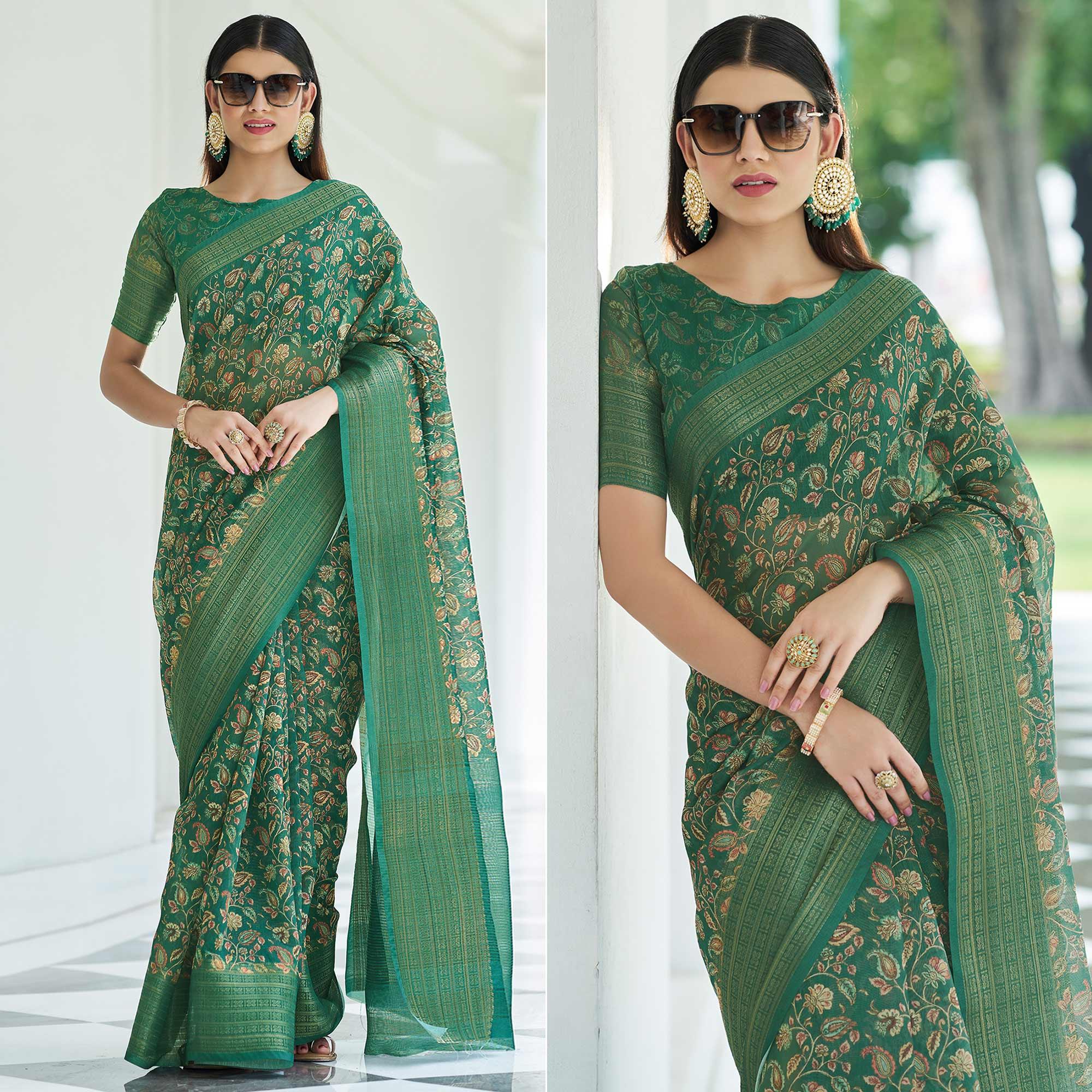 Morpich Digital Printed Linen Saree - Peachmode