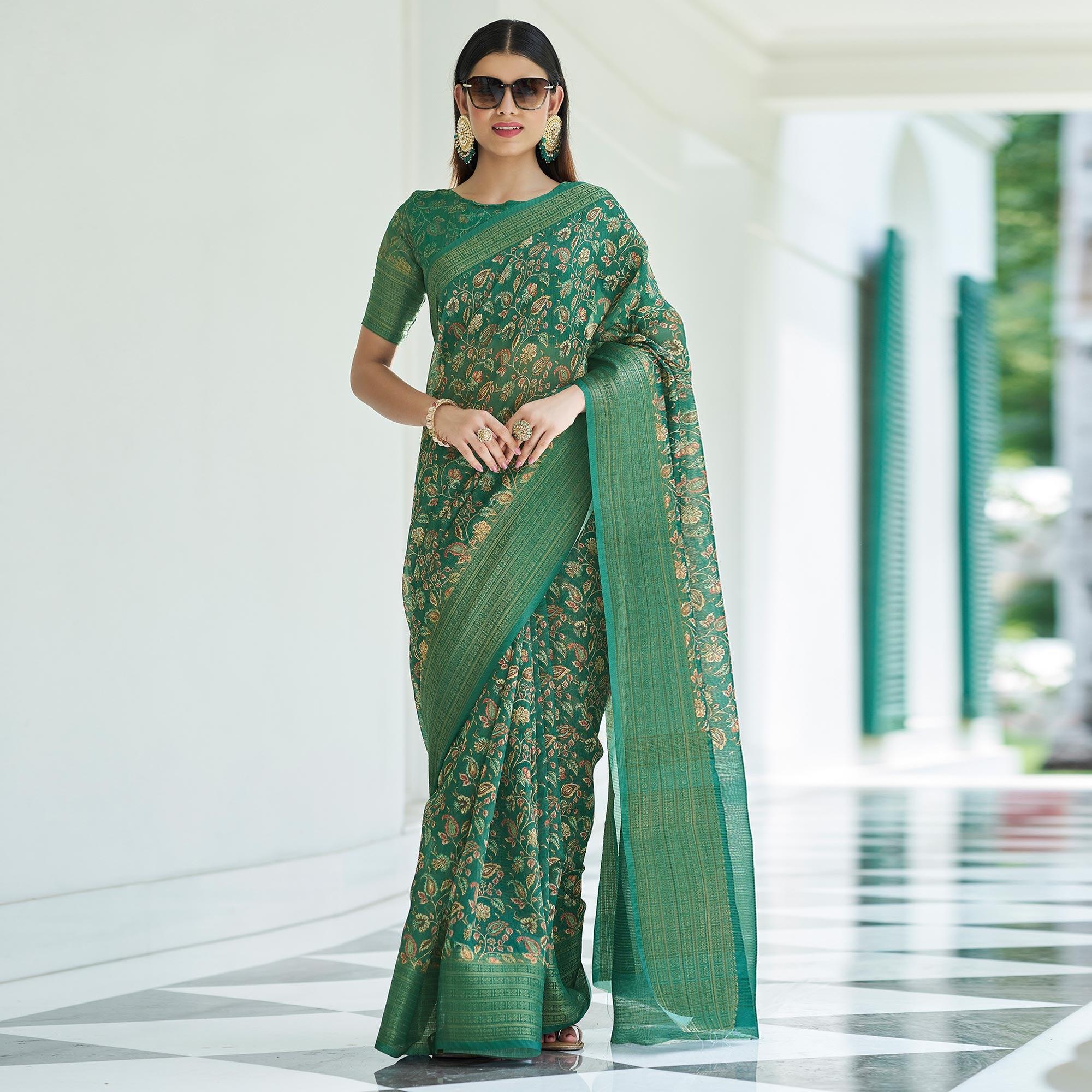 Morpich Digital Printed Linen Saree - Peachmode