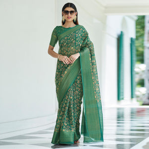 Morpich Digital Printed Linen Saree - Peachmode