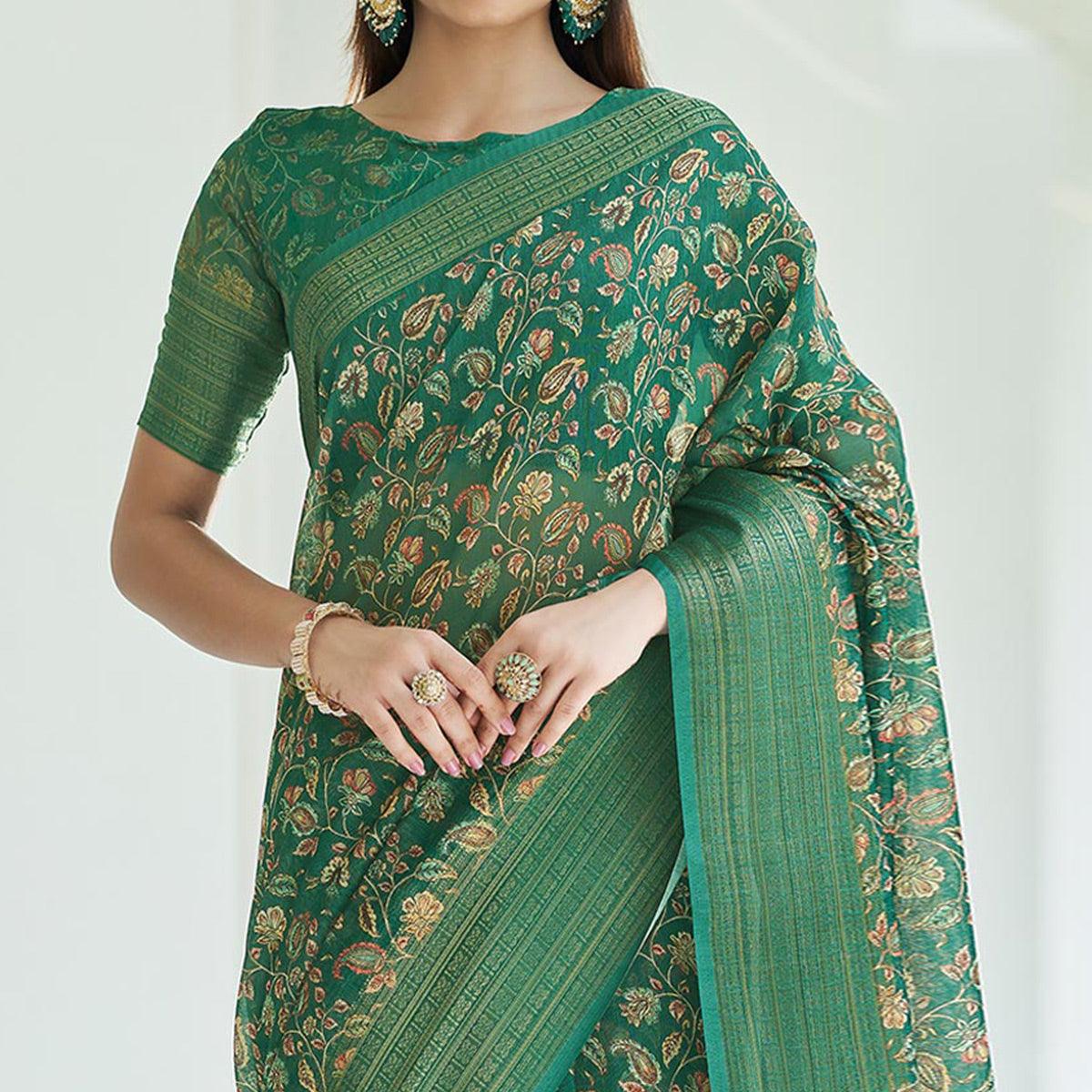 Morpich Digital Printed Linen Saree - Peachmode