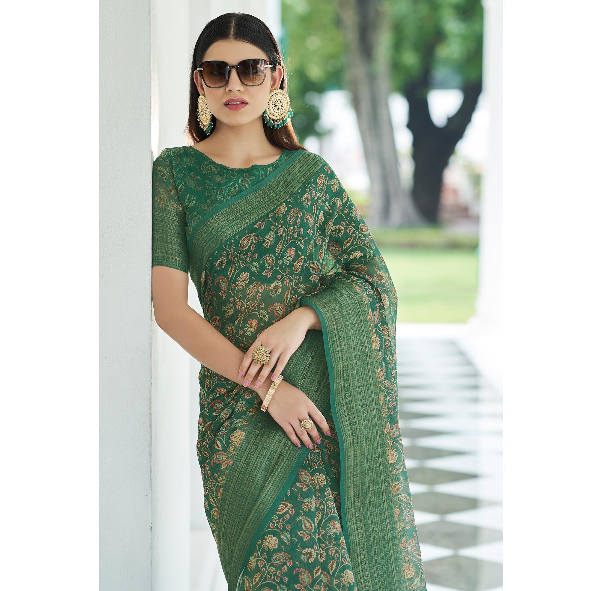 Morpich Digital Printed Linen Saree - Peachmode