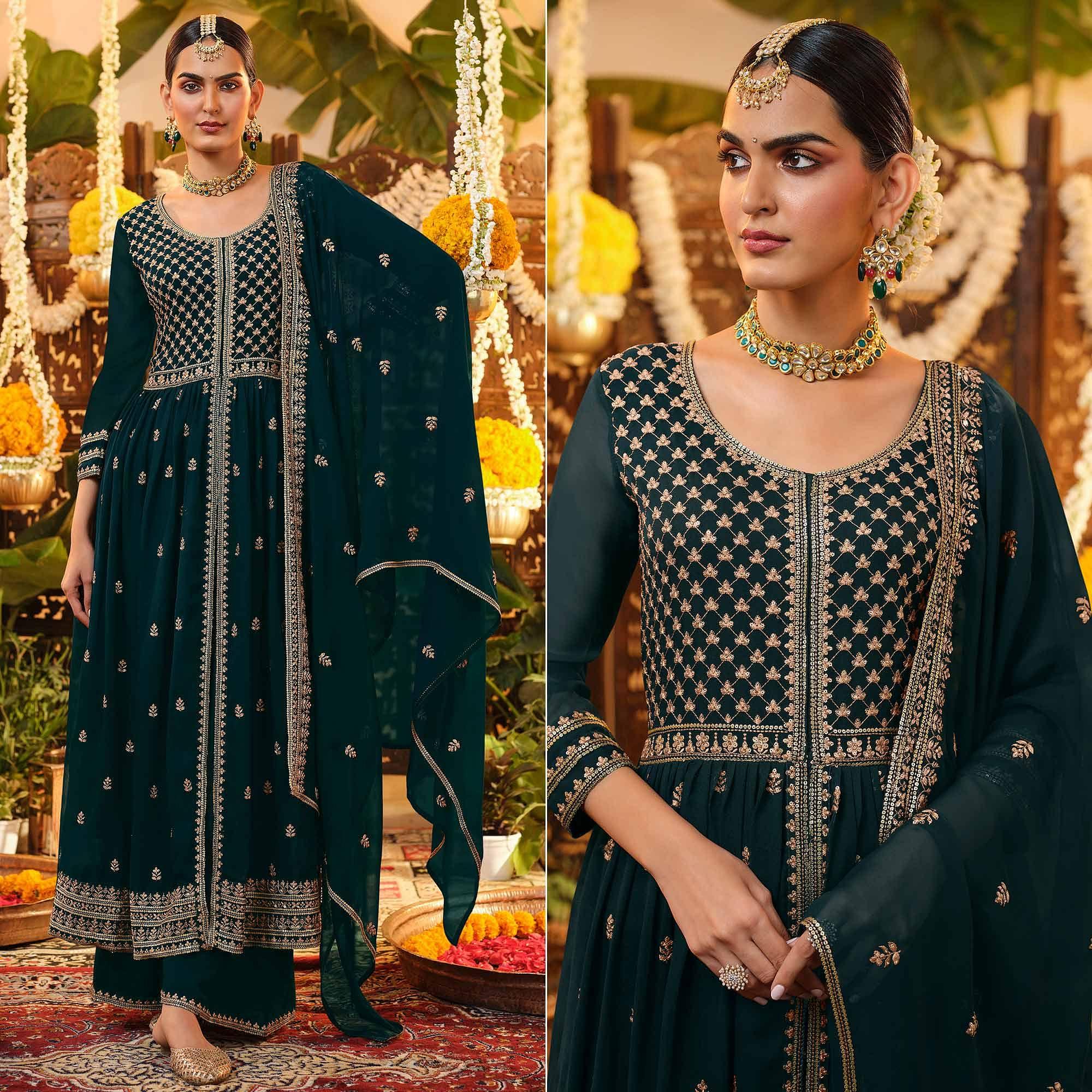 Morpich Embroidered Georgette Anarkali Suit - Peachmode