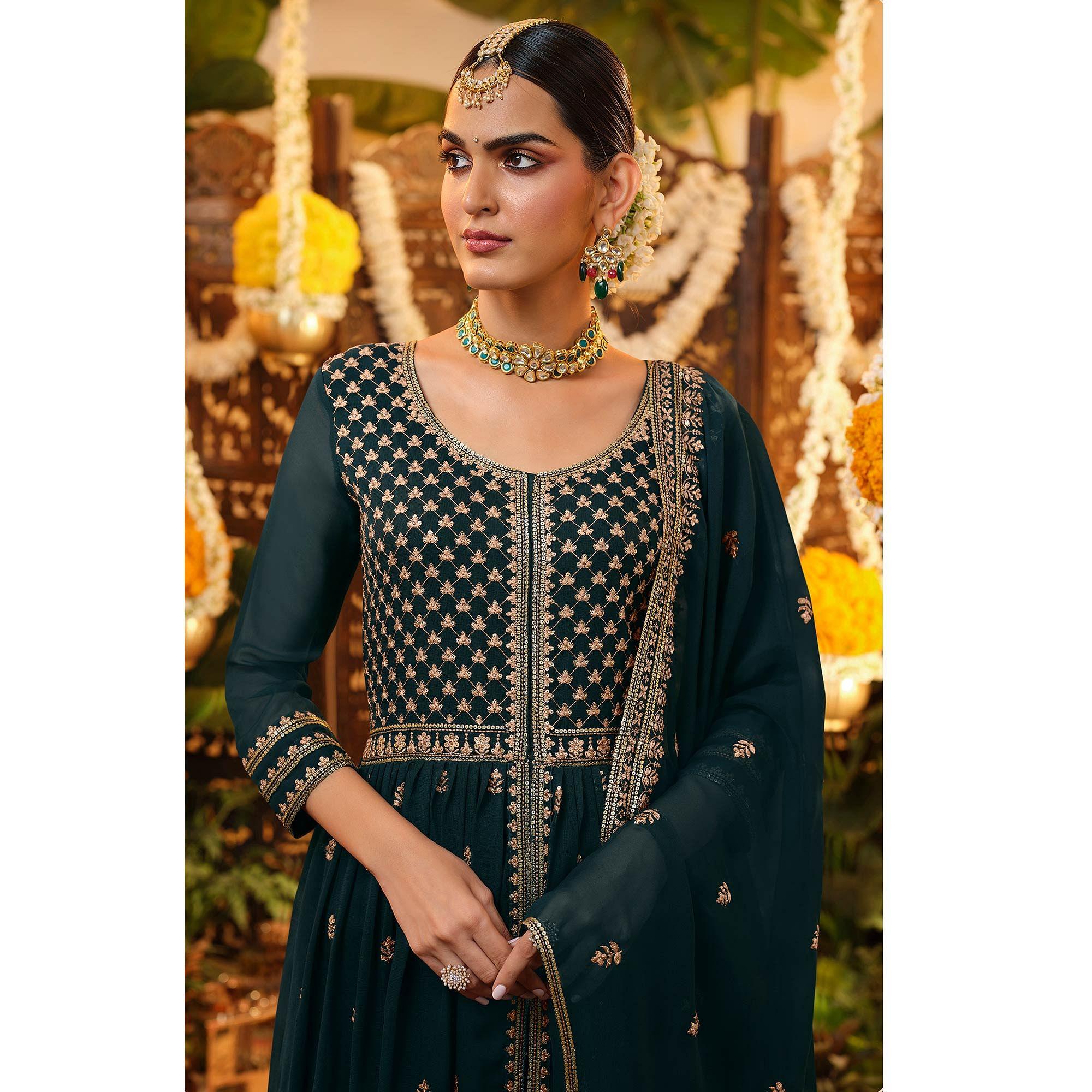 Morpich Embroidered Georgette Anarkali Suit - Peachmode