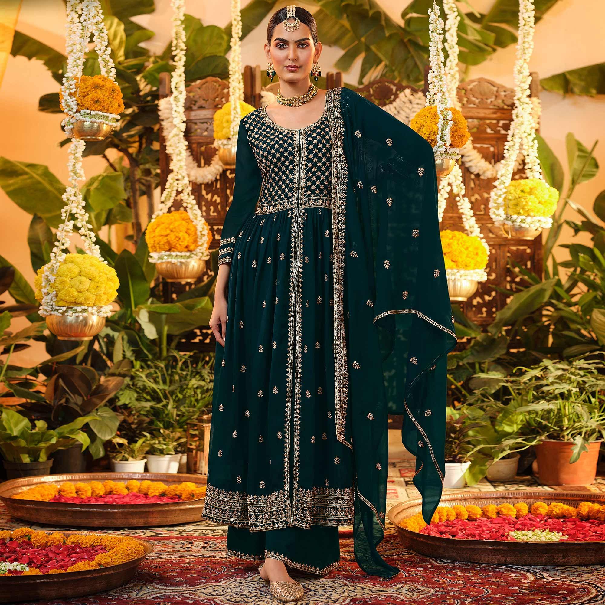 Morpich Embroidered Georgette Anarkali Suit - Peachmode