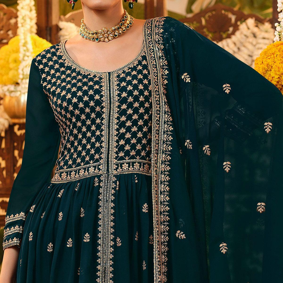 Morpich Embroidered Georgette Anarkali Suit - Peachmode