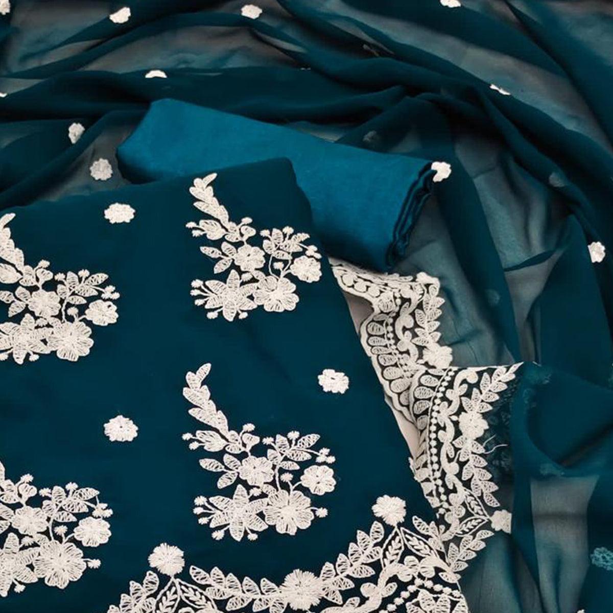 Morpich Embroidered Georgette Dress Material - Peachmode