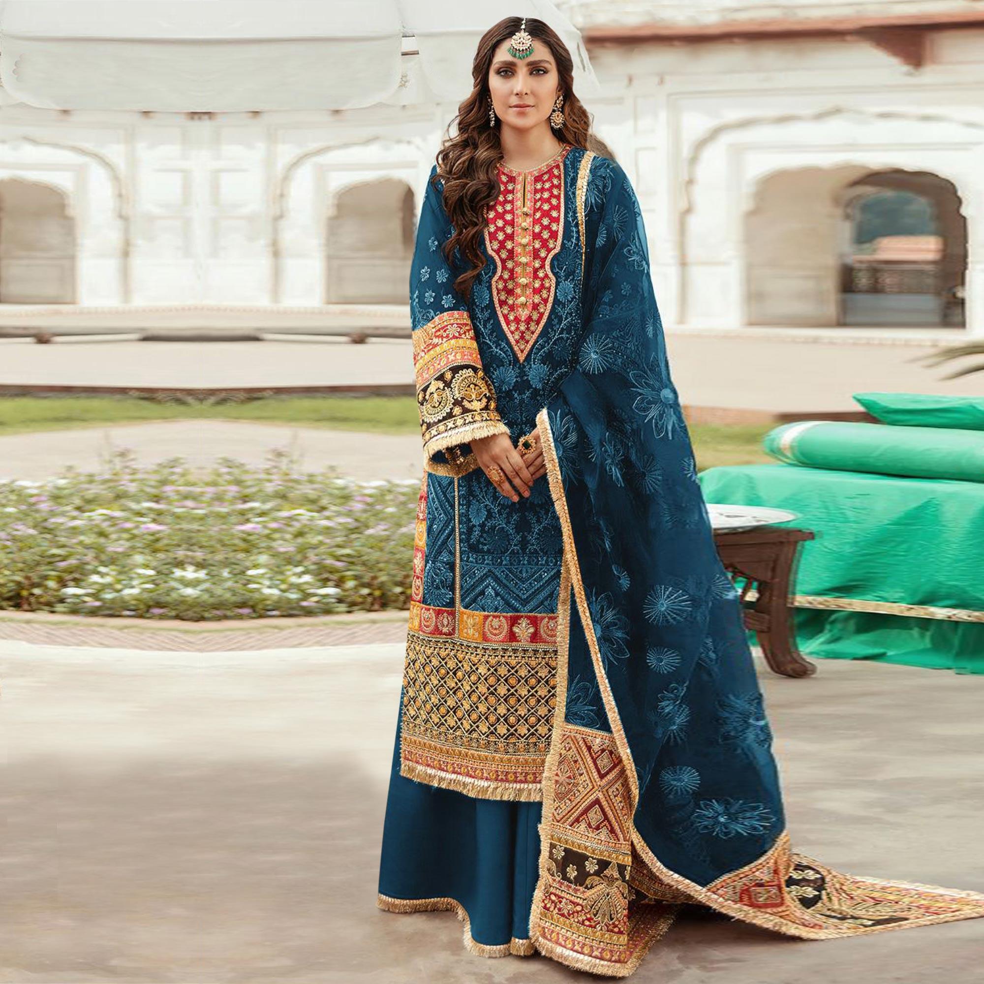 Morpich Embroidered Georgette Pakistani Suit - Peachmode