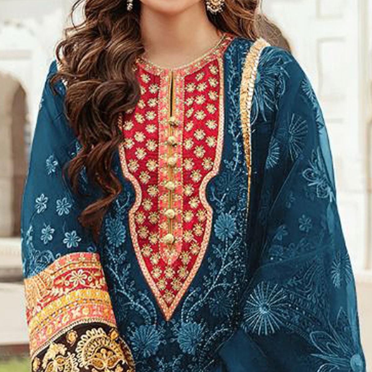 Morpich Embroidered Georgette Pakistani Suit - Peachmode