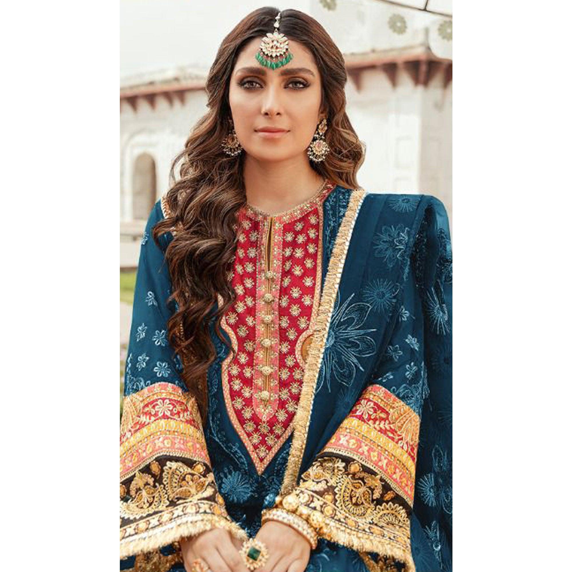 Morpich Embroidered Georgette Pakistani Suit - Peachmode