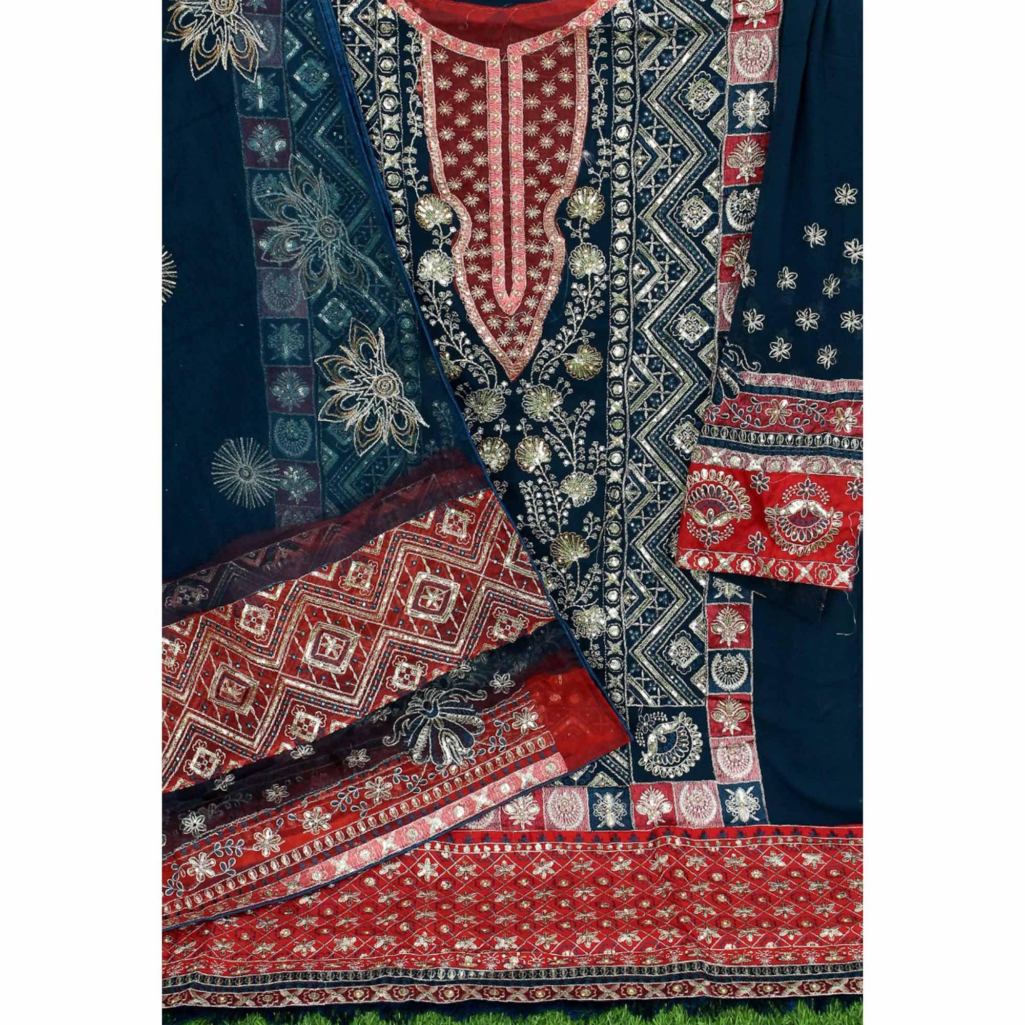 Morpich Embroidered Georgette Pakistani Suit - Peachmode