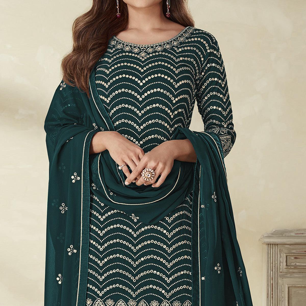 Morpich Embroidered Georgette Sharara Suit - Peachmode