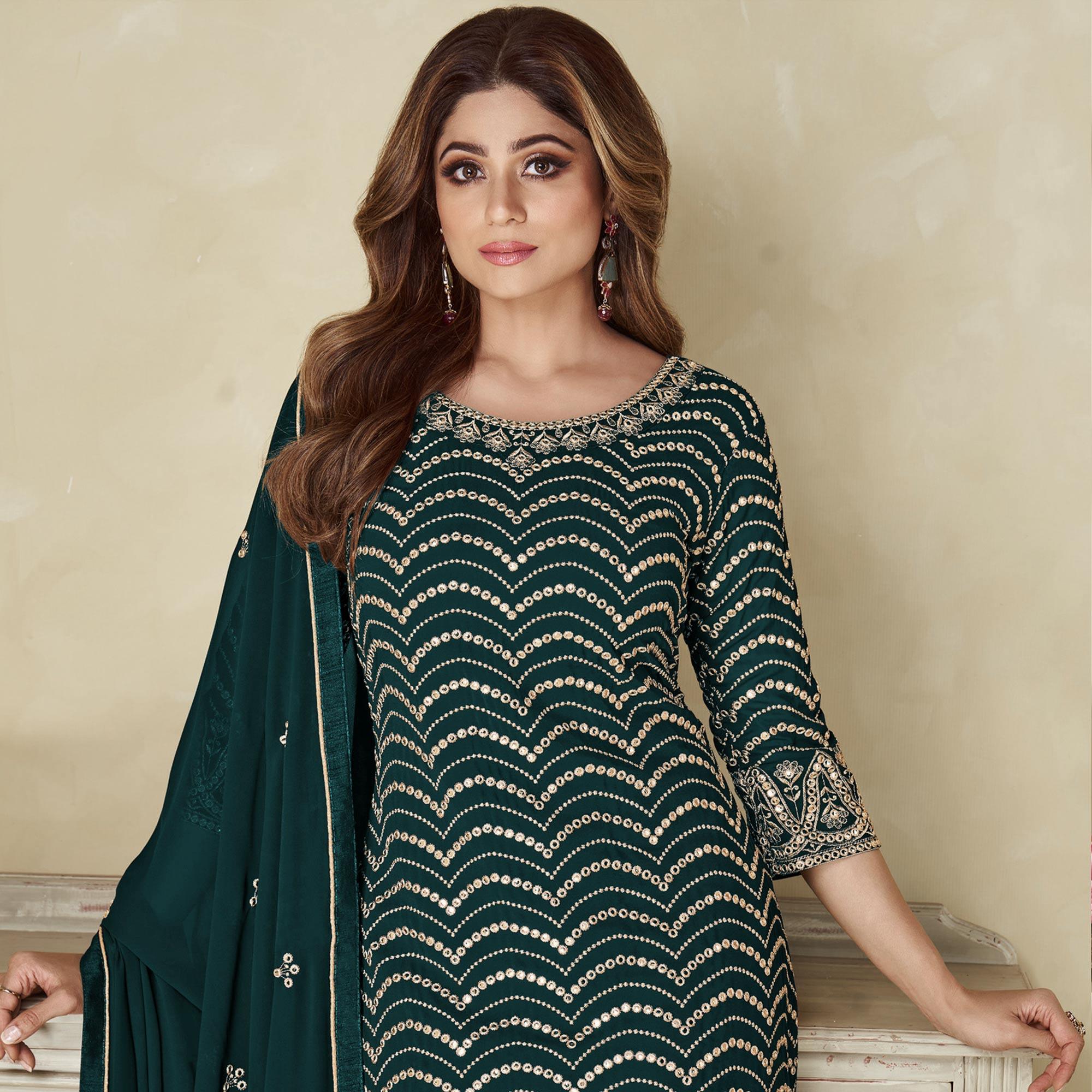 Morpich Embroidered Georgette Sharara Suit - Peachmode
