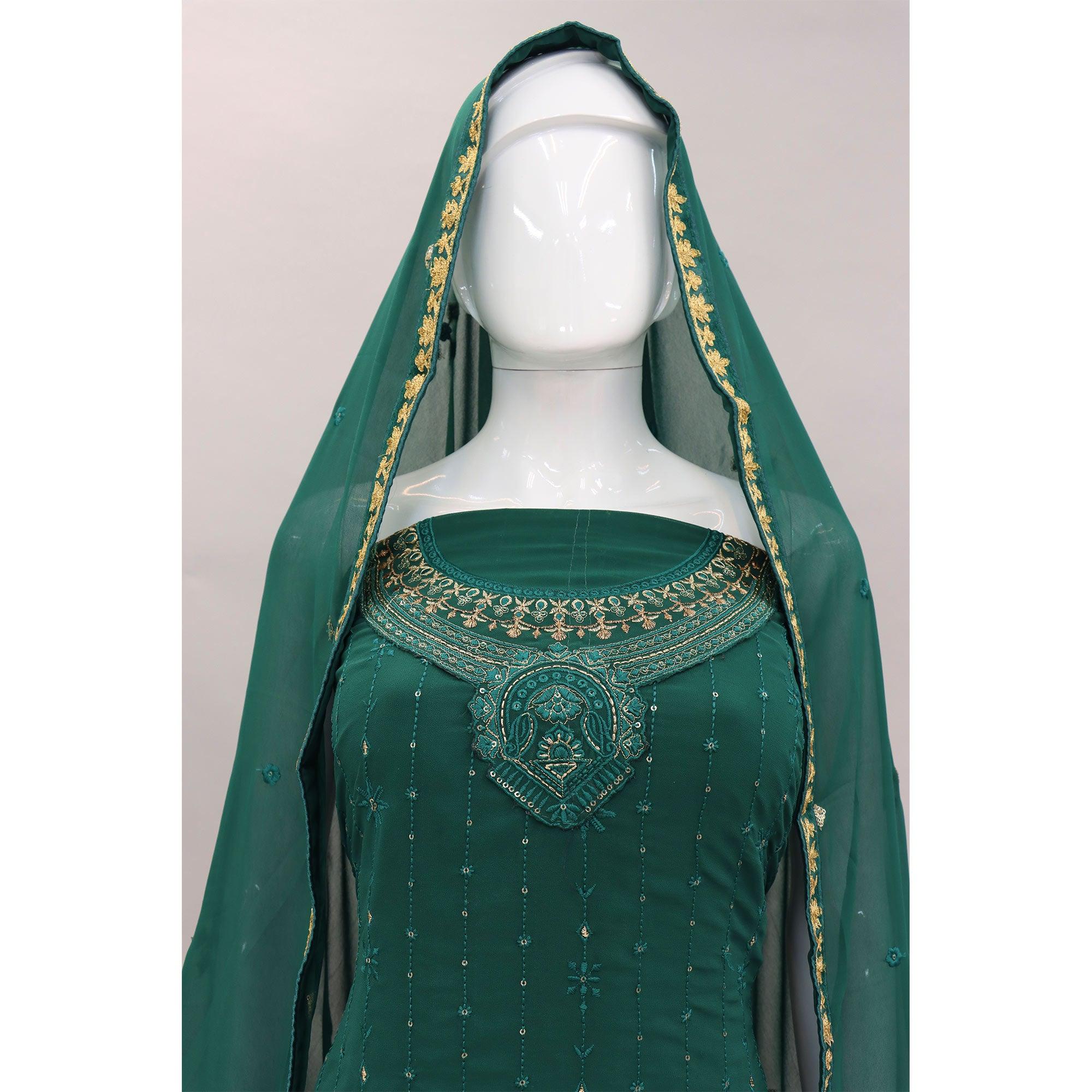 Morpich Embroidered With Embellished Georgette Palazzo Suit - Peachmode