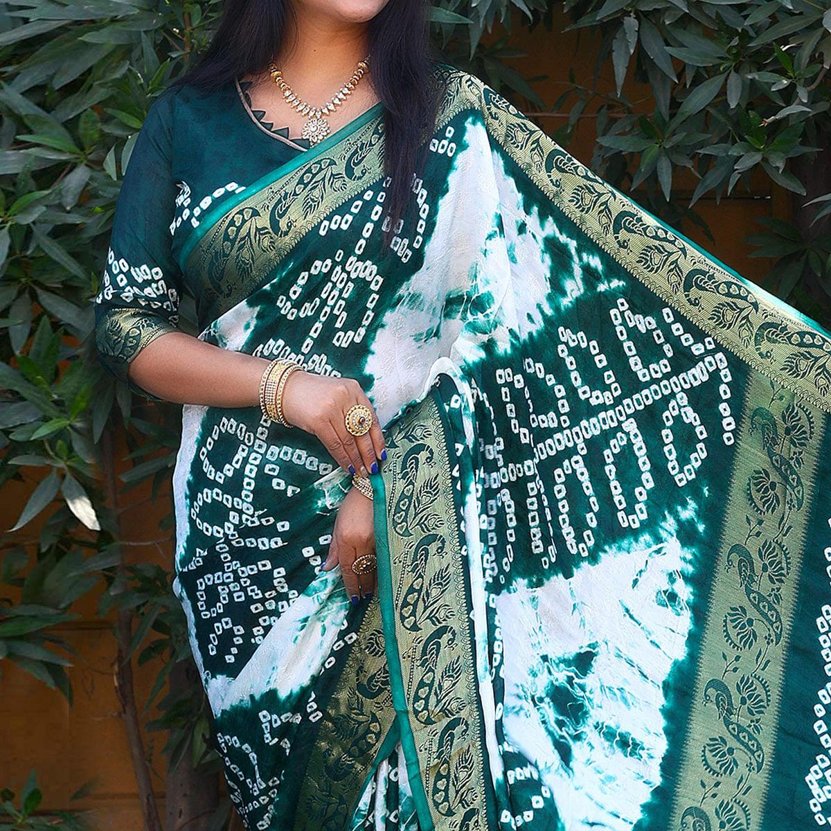 Morpich Festive Wear Bandhani Printed Art Silk Saree - Peachmode