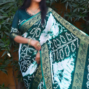 Morpich Festive Wear Bandhani Printed Art Silk Saree - Peachmode