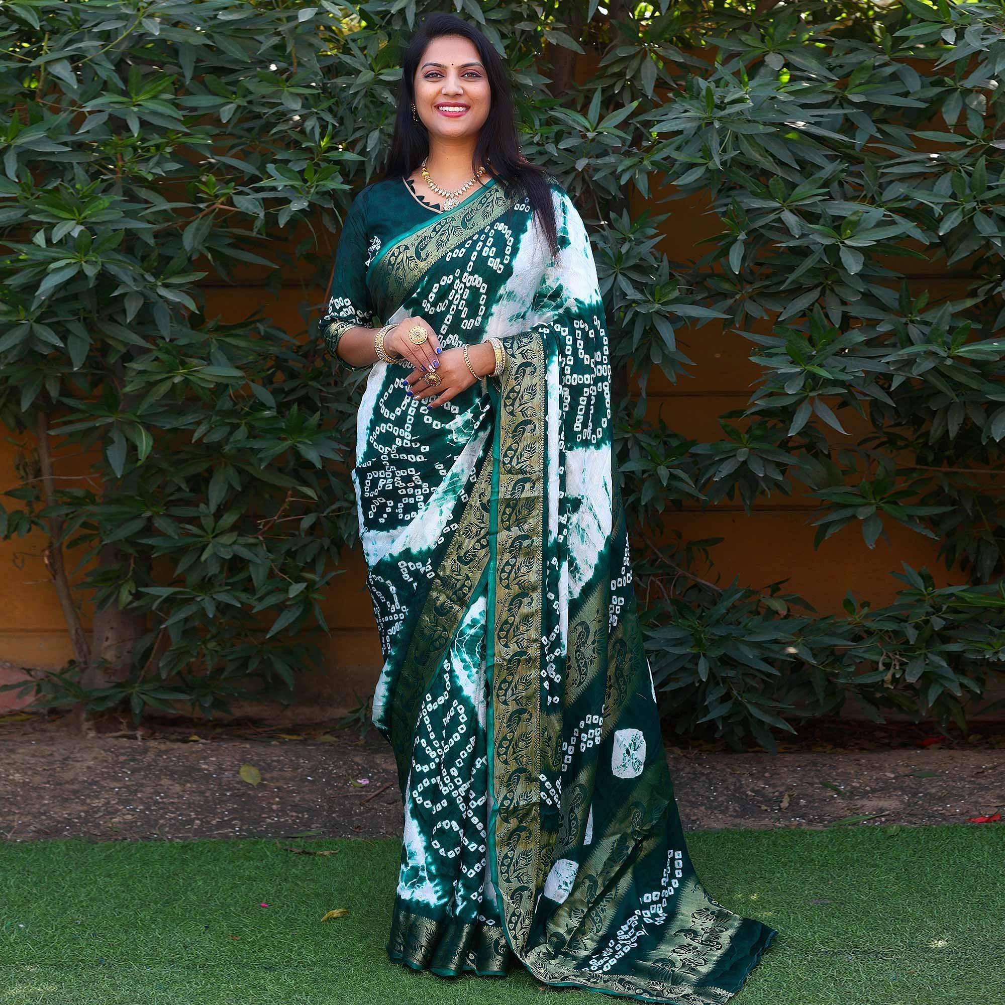 Morpich Festive Wear Bandhani Printed Art Silk Saree - Peachmode