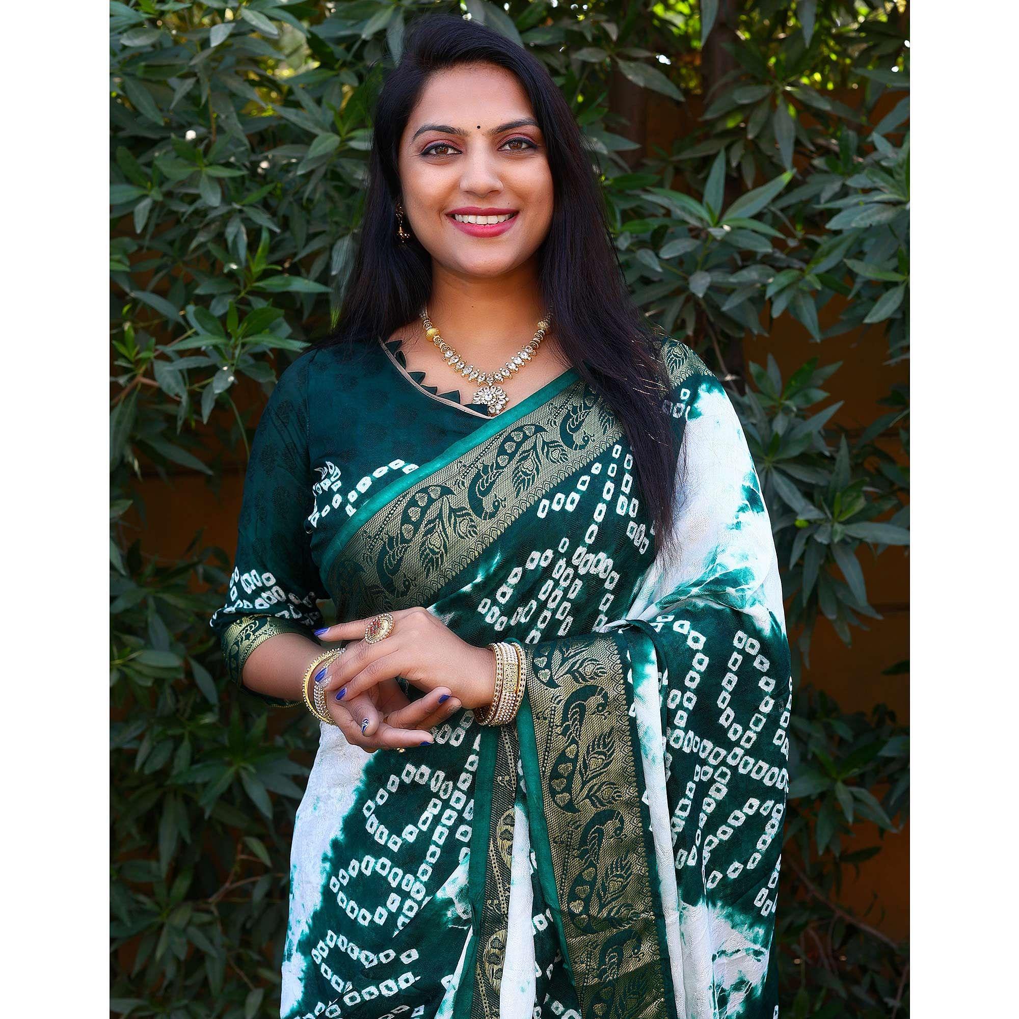 Morpich Festive Wear Bandhani Printed Art Silk Saree - Peachmode