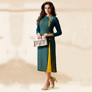 Morpich Floral Embroidered Georgette Kurti - Peachmode