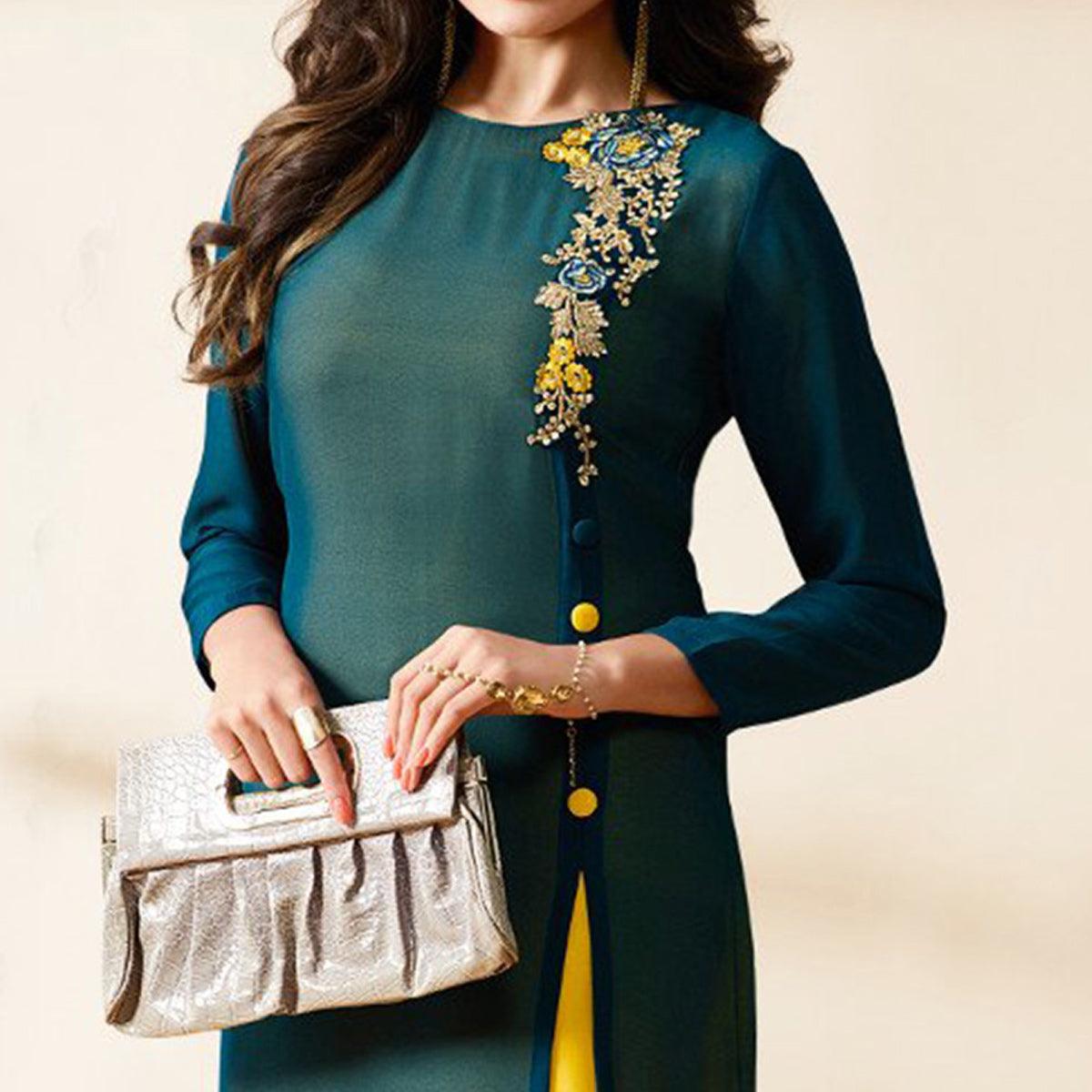 Morpich Floral Embroidered Georgette Kurti - Peachmode
