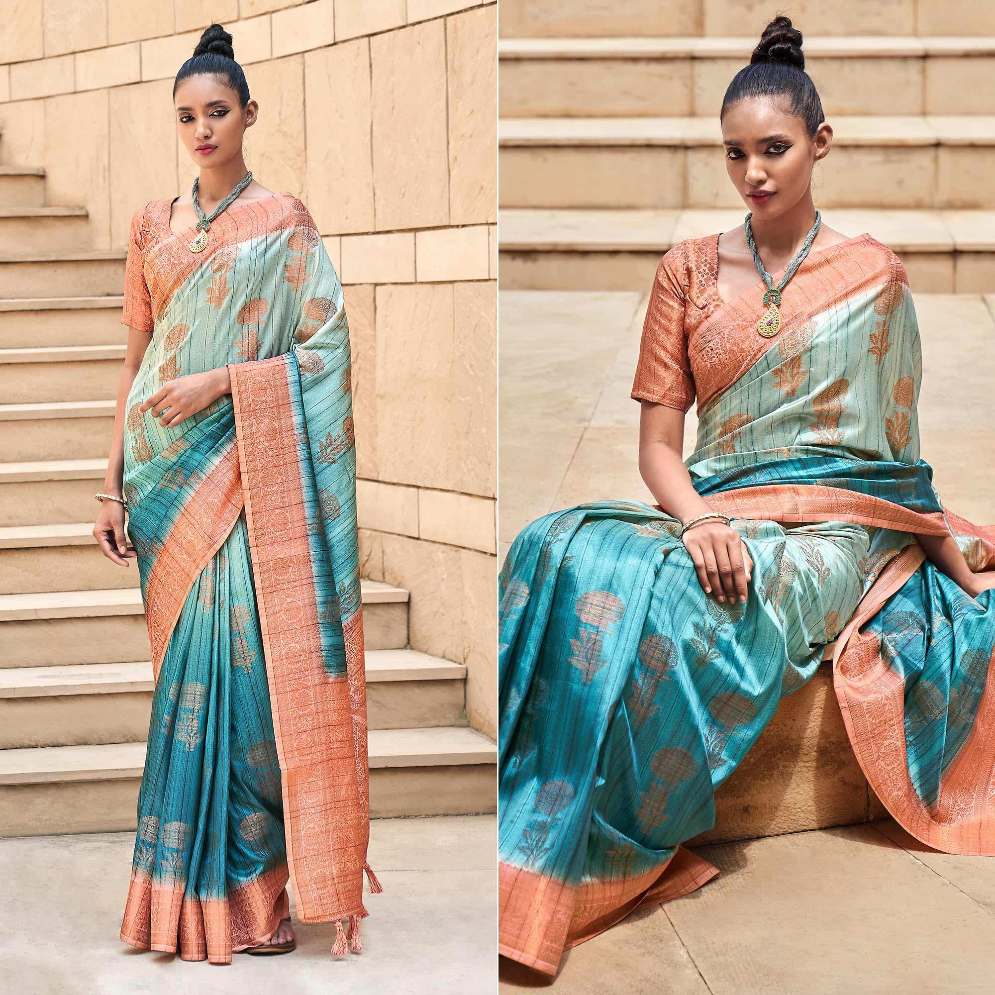 Morpich Floral Woven Art Silk Saree - Peachmode