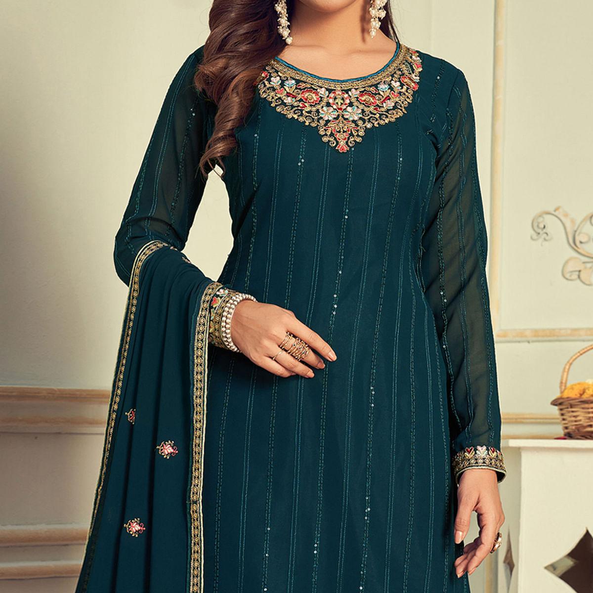 Morpich Partywear Embroidery With Embellished Georgette Suit - Peachmode