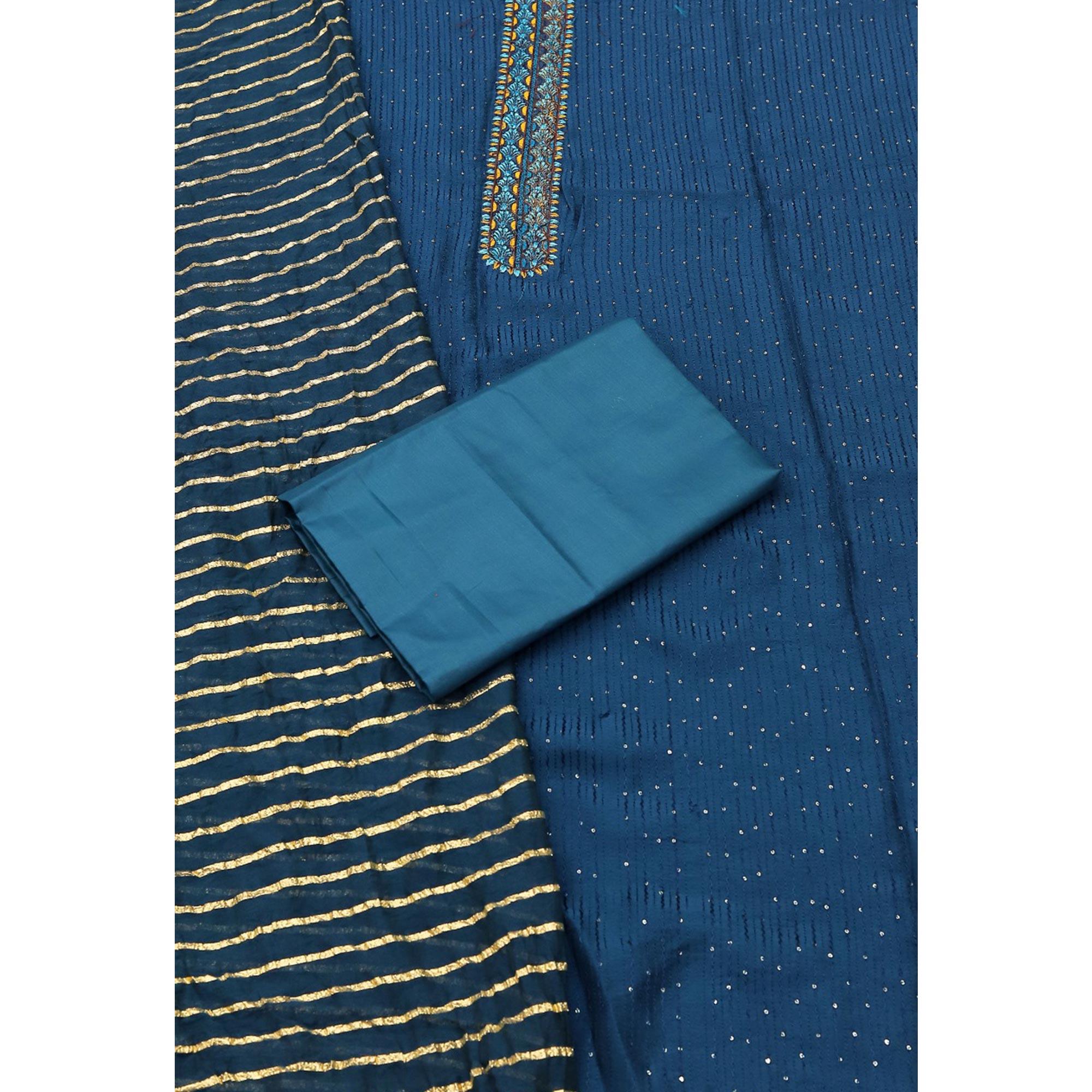 Morpich Sequence Embroidered Chanderi Dress Material - Peachmode