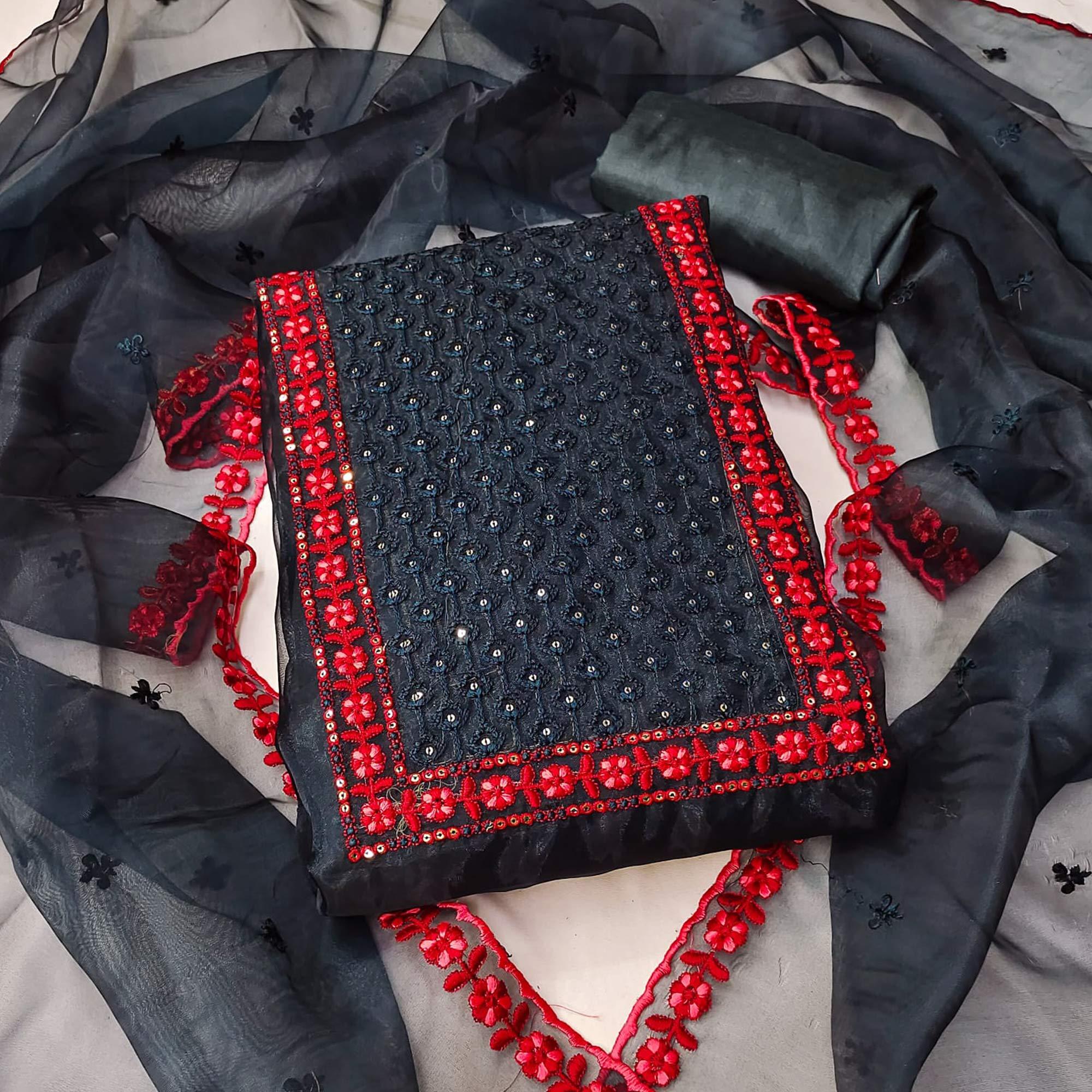 Morpich Sequence Embroidered Organza Dress Material - Peachmode