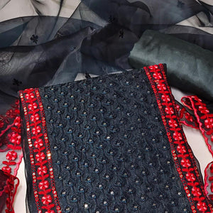 Morpich Sequence Embroidered Organza Dress Material - Peachmode