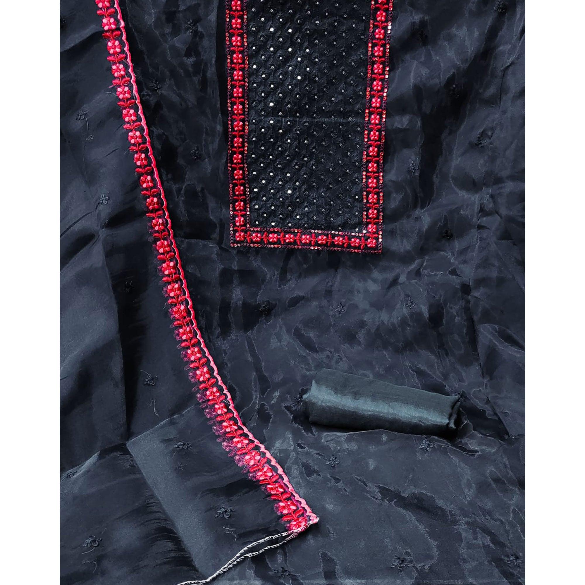 Morpich Sequence Embroidered Organza Dress Material - Peachmode