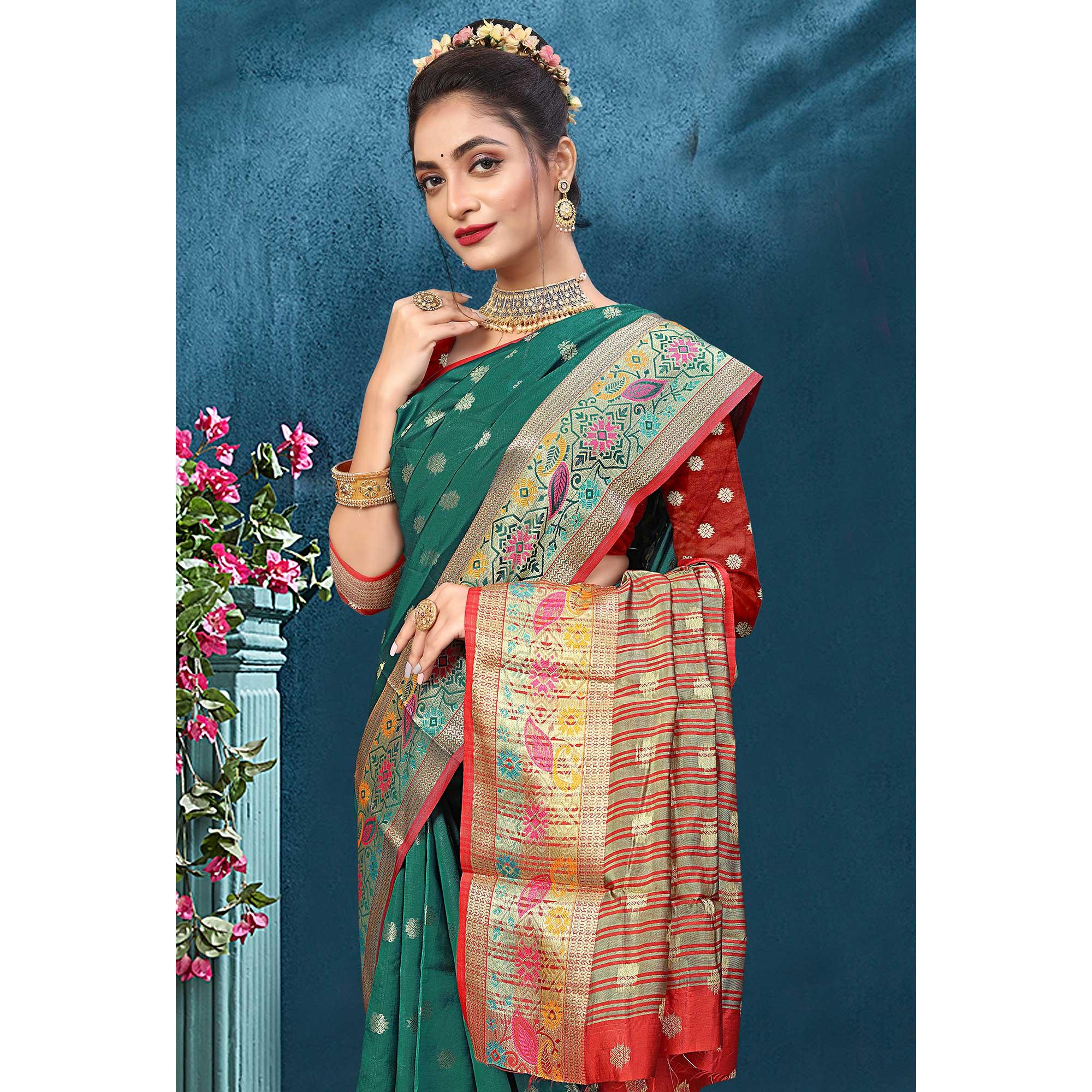 Morpich Woven Art Silk Saree - Peachmode