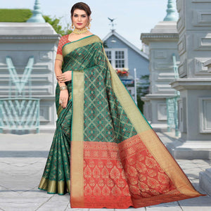 Morpich Woven Jacquard Saree - Peachmode