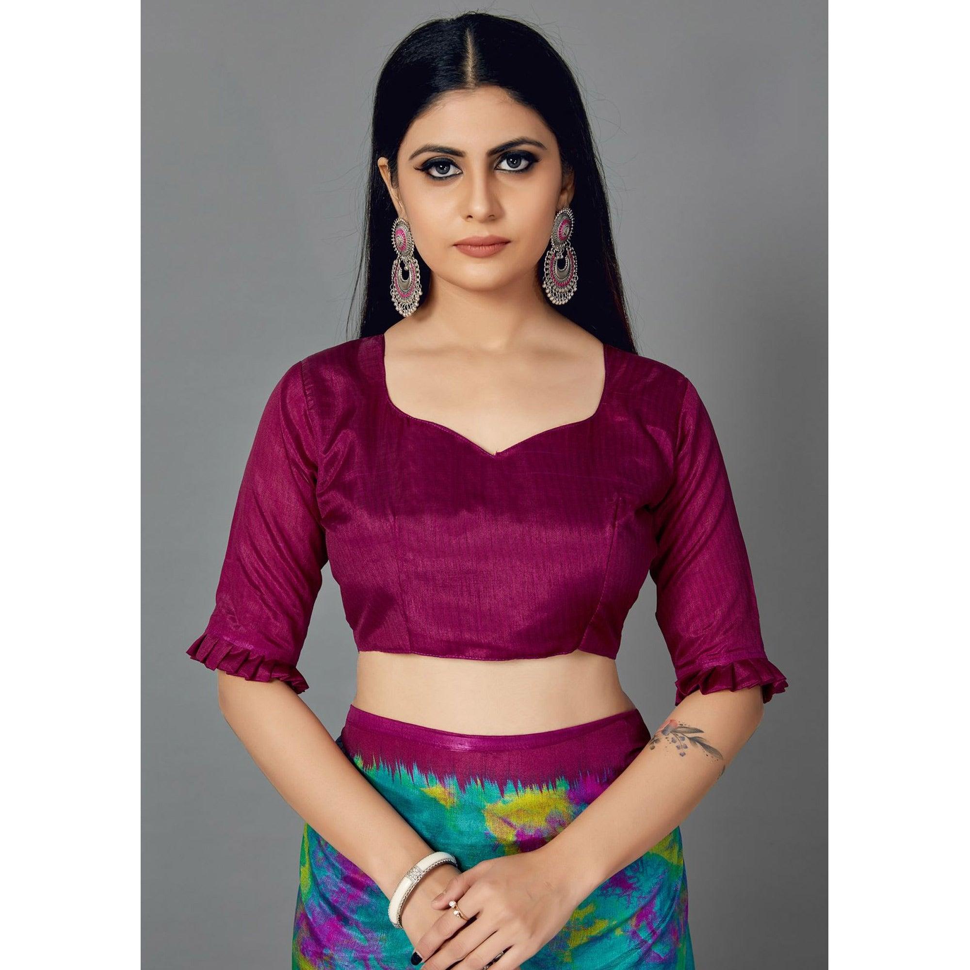 Multi Casual Art Silk Printed Saree With Unstitched Blouse - Peachmode