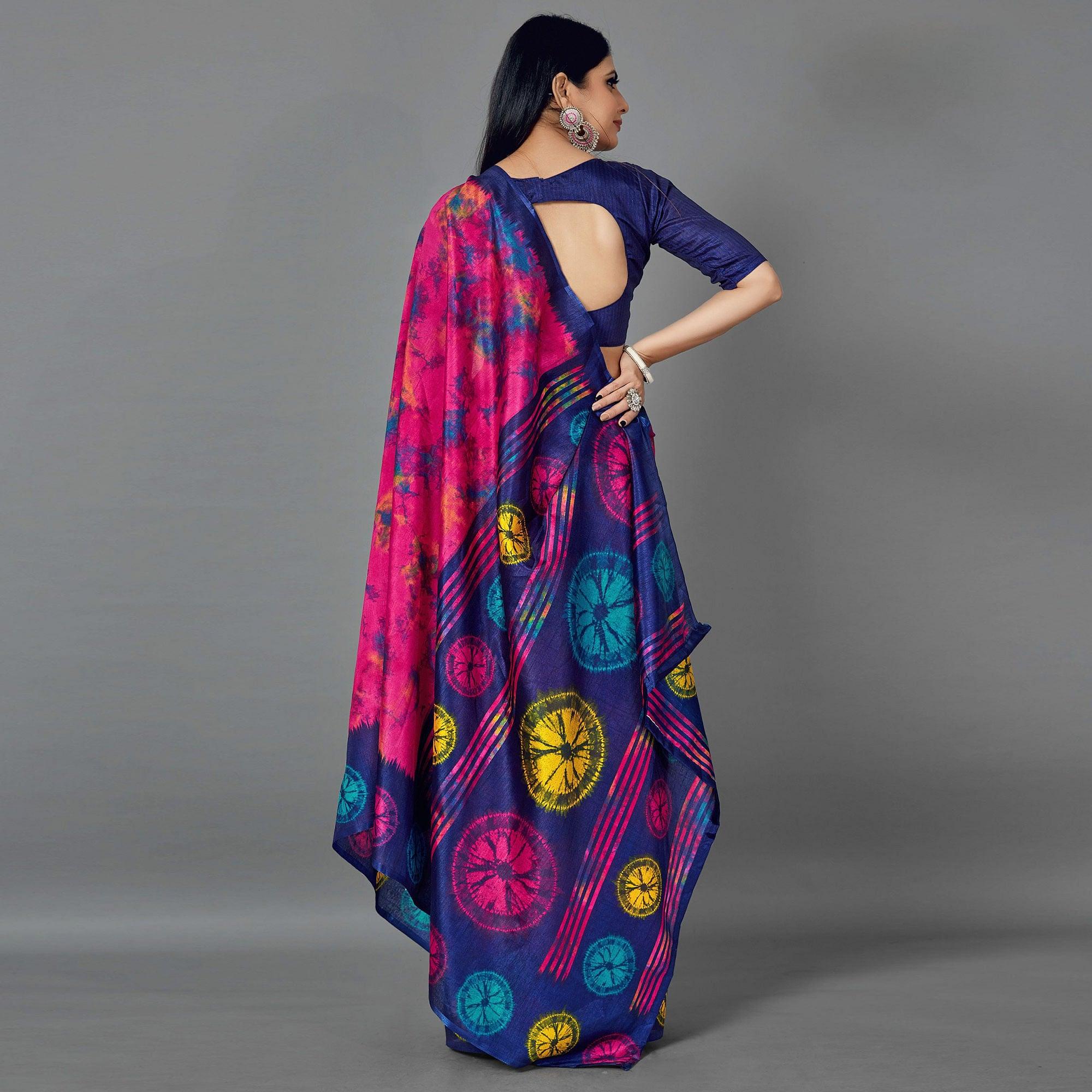 Multi Casual Art Silk Printed Saree With Unstitched Blouse - Peachmode