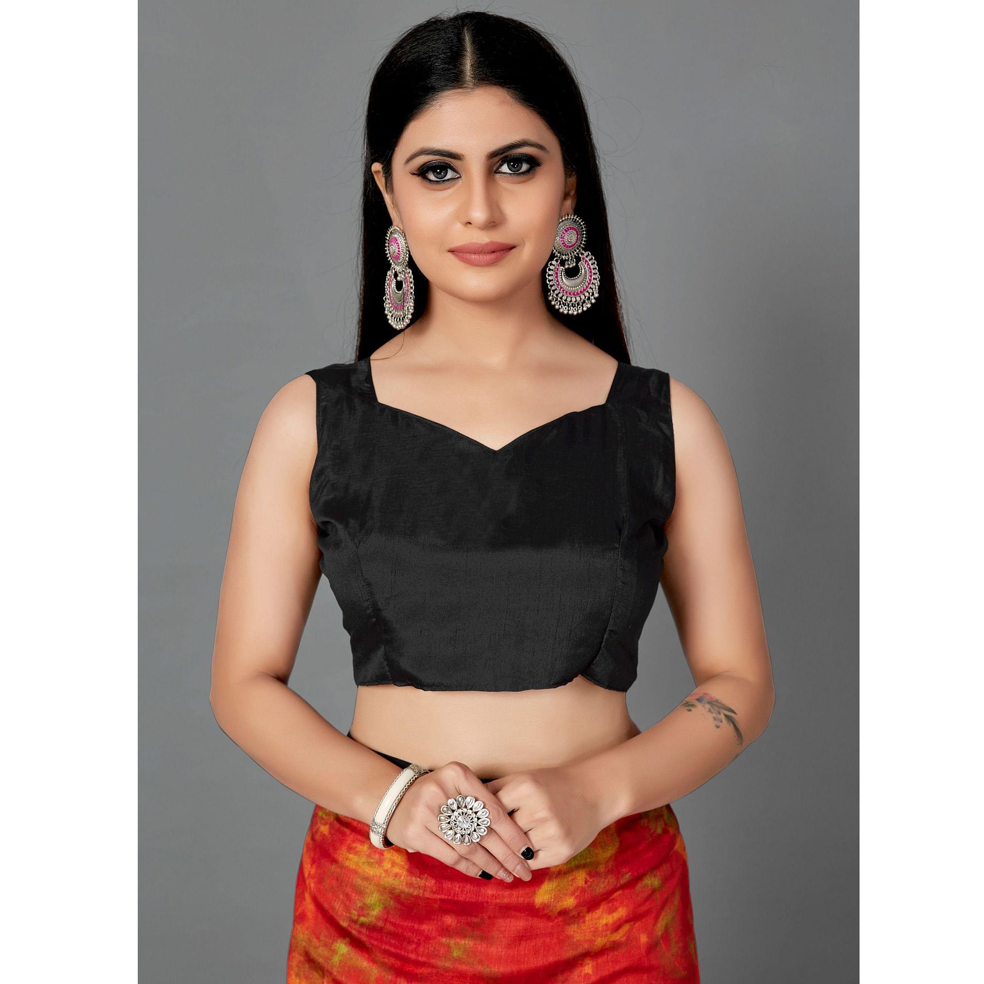 Multi Casual Art Silk Printed Saree With Unstitched Blouse - Peachmode