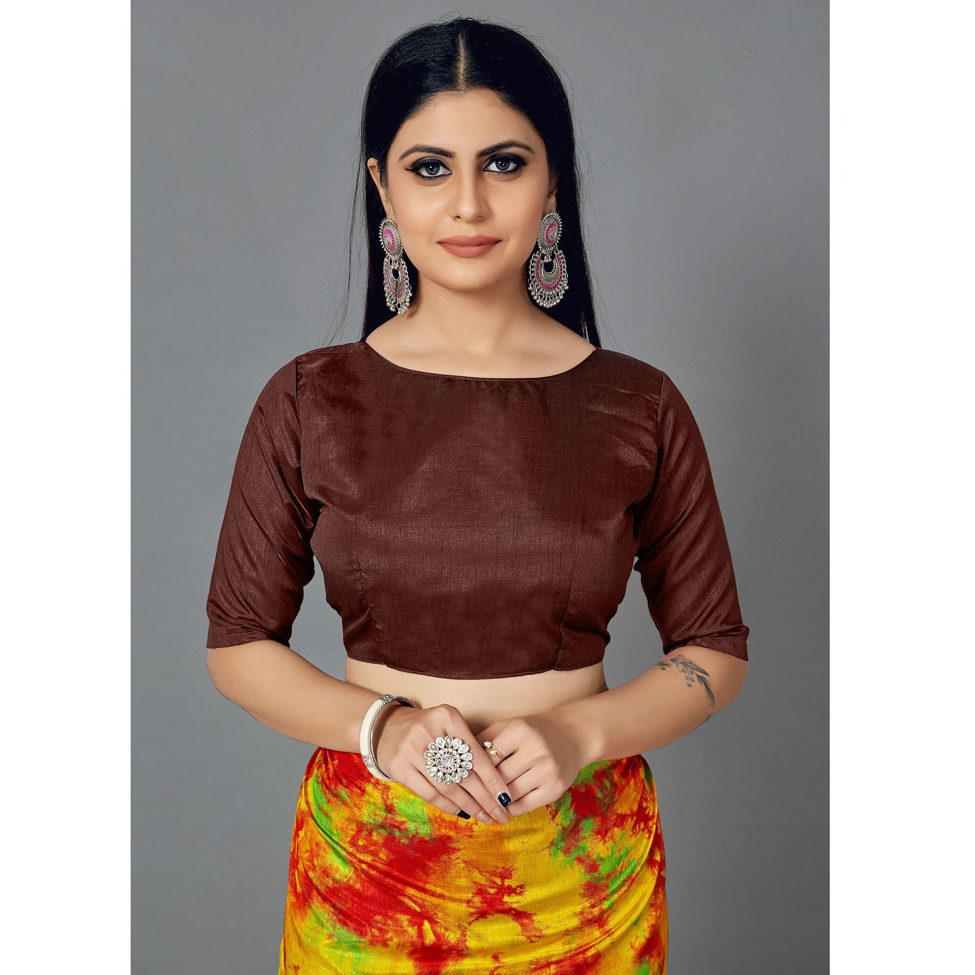Multi Casual Art Silk Printed Saree With Unstitched Blouse - Peachmode
