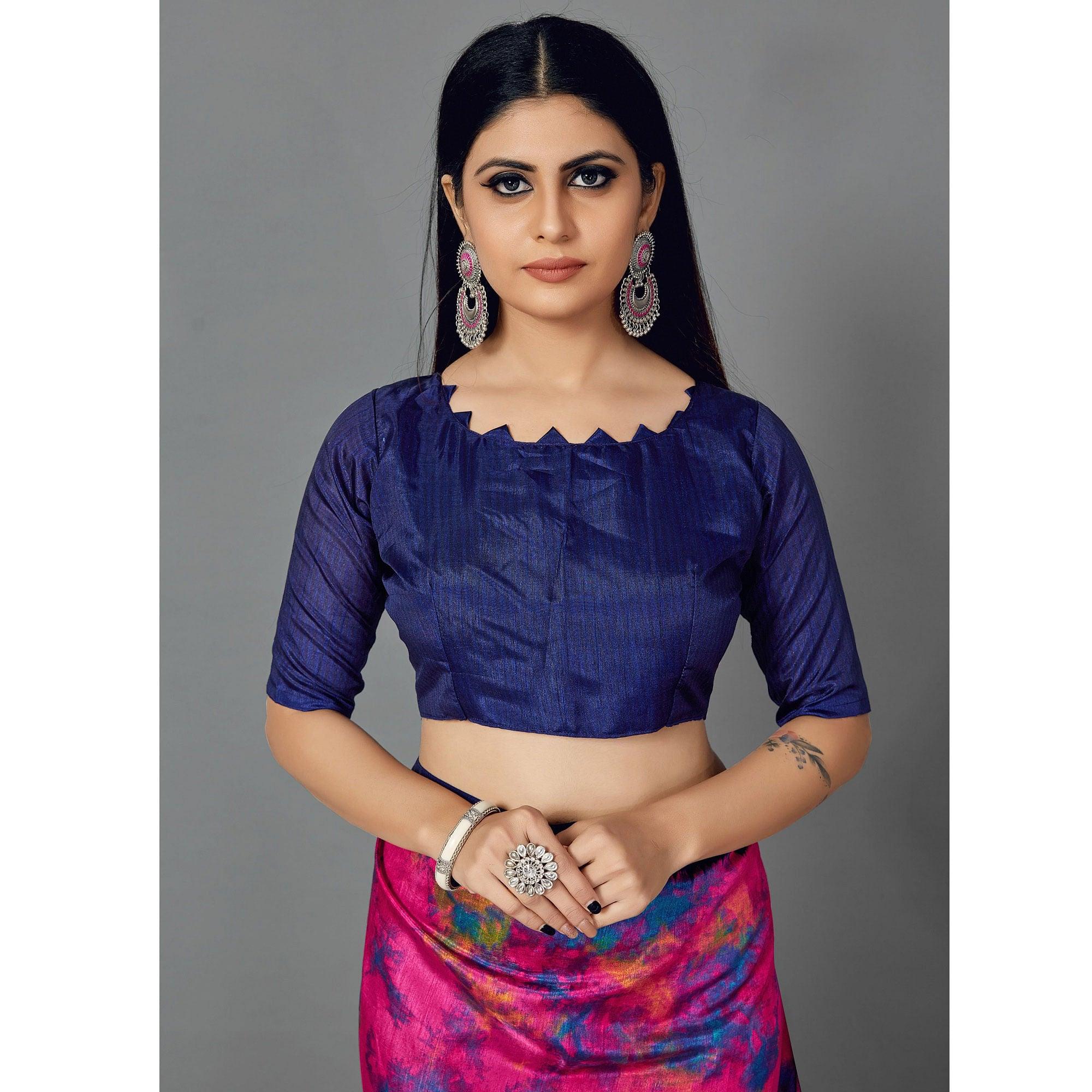 Multi Casual Art Silk Printed Saree With Unstitched Blouse - Peachmode