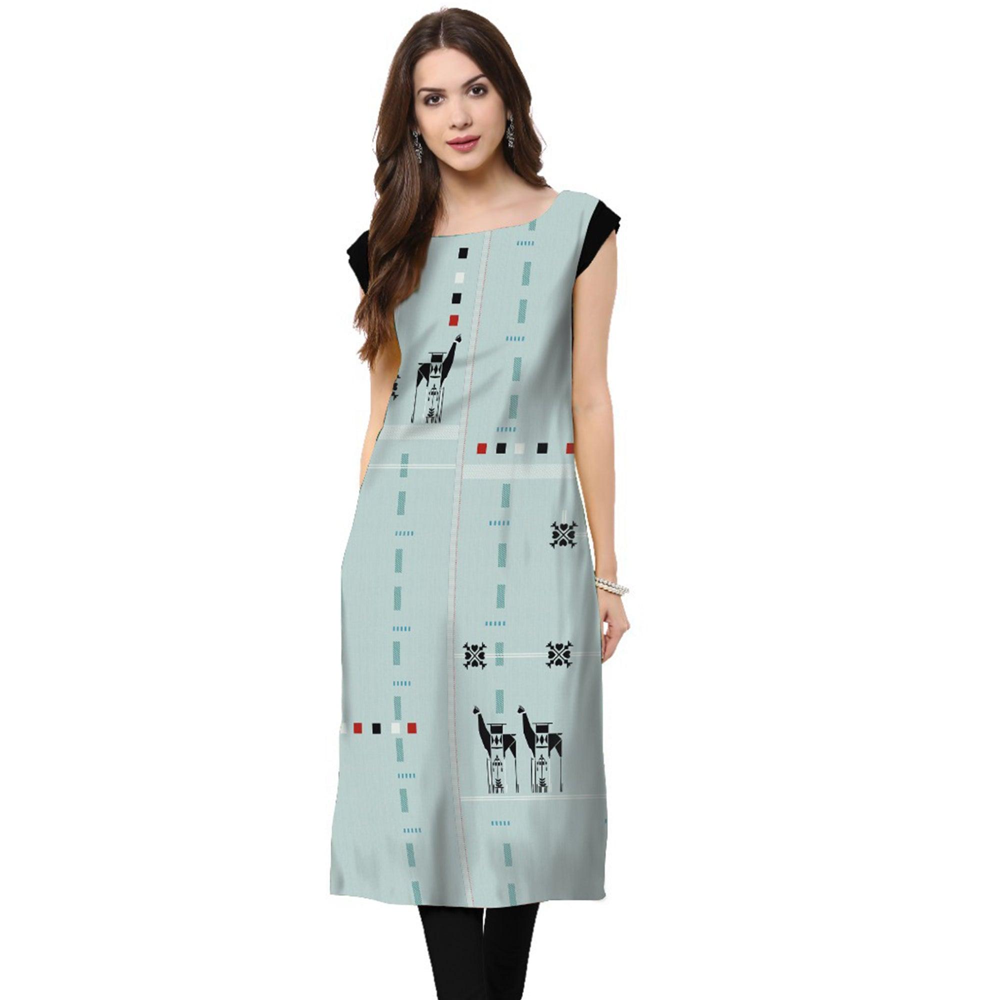 Multi Color Casual Wear Digital Printed Crepe Kurti - Peachmode