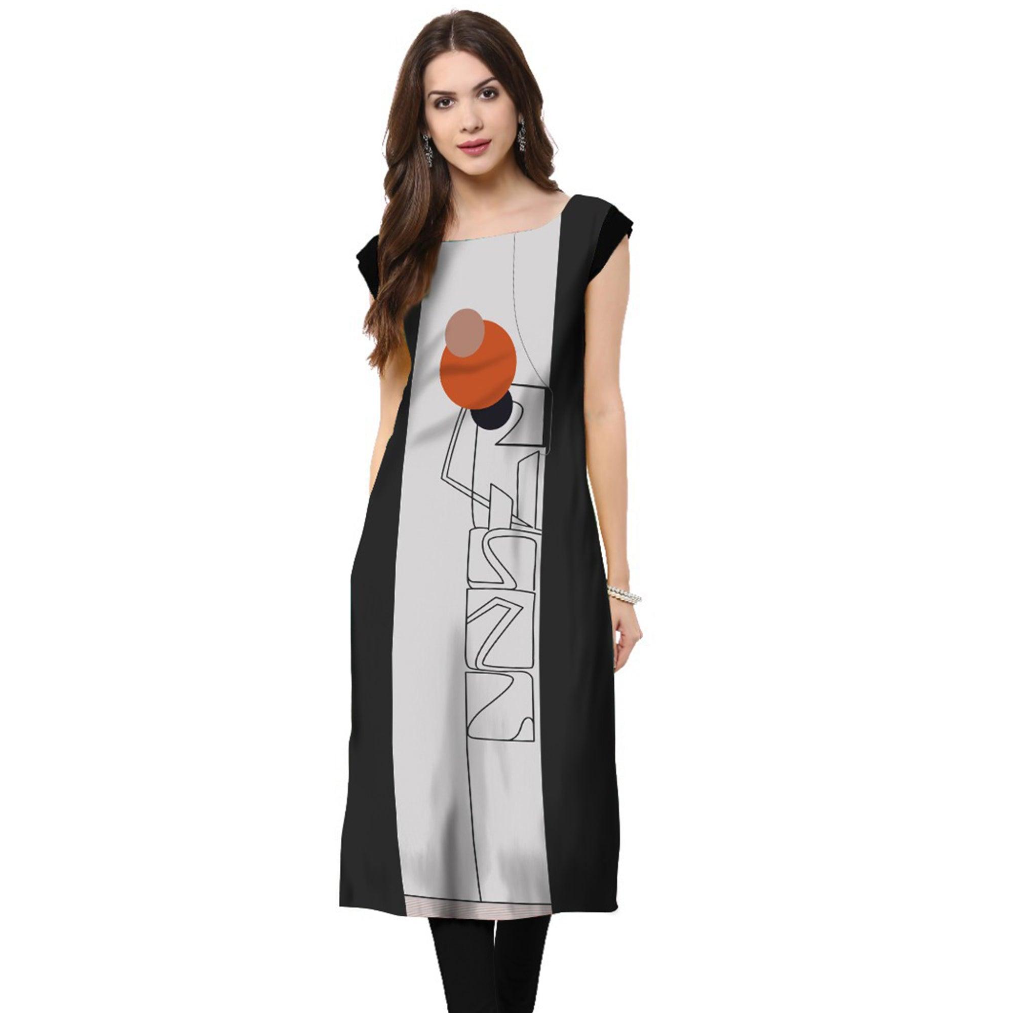 Multi Color Casual Wear Digital Printed Crepe Kurti - Peachmode